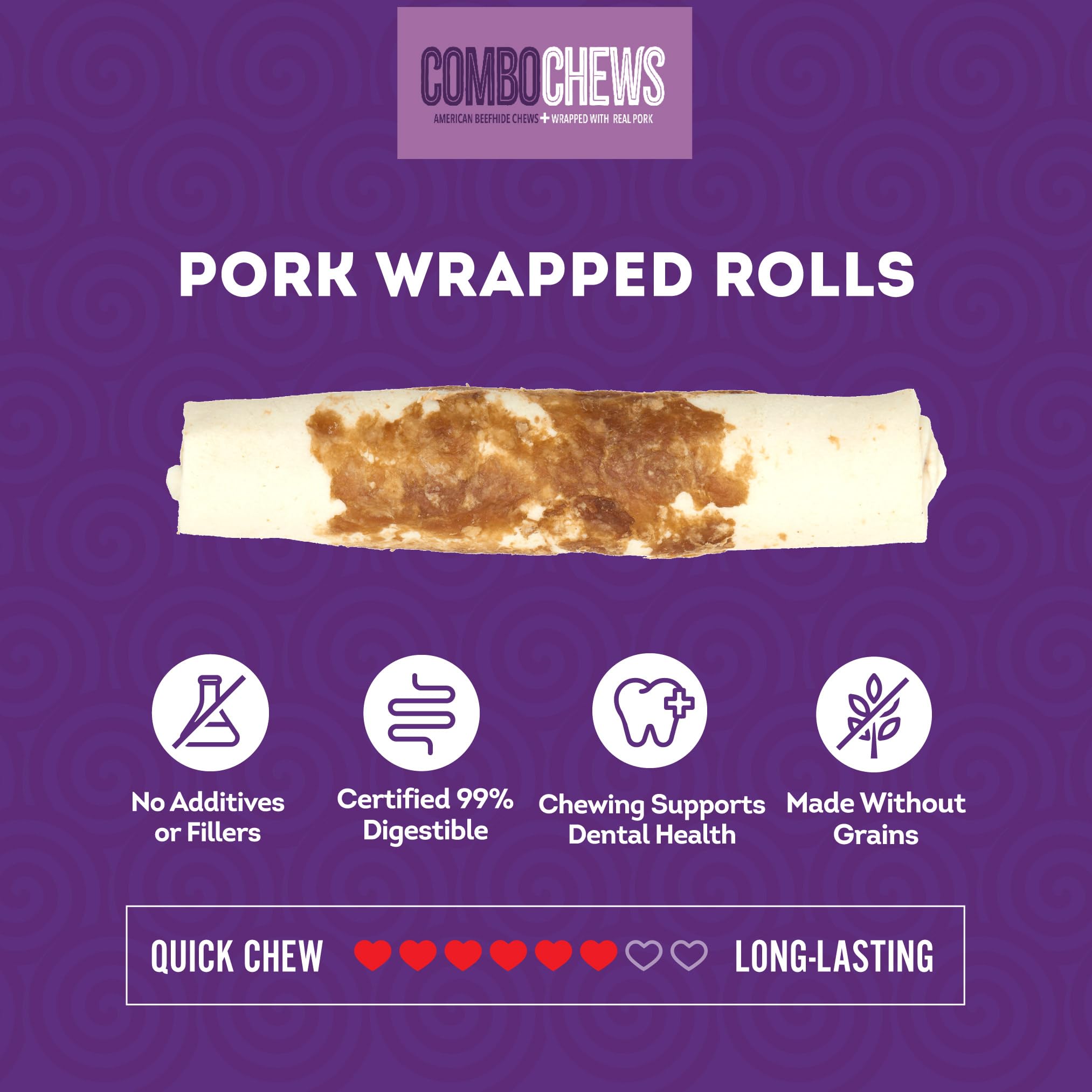 Treatly Combo Chews Beefhide Rolls 7 w/Pork Meat Wrap Dog Chew Treats - 3 Count/1 Pack