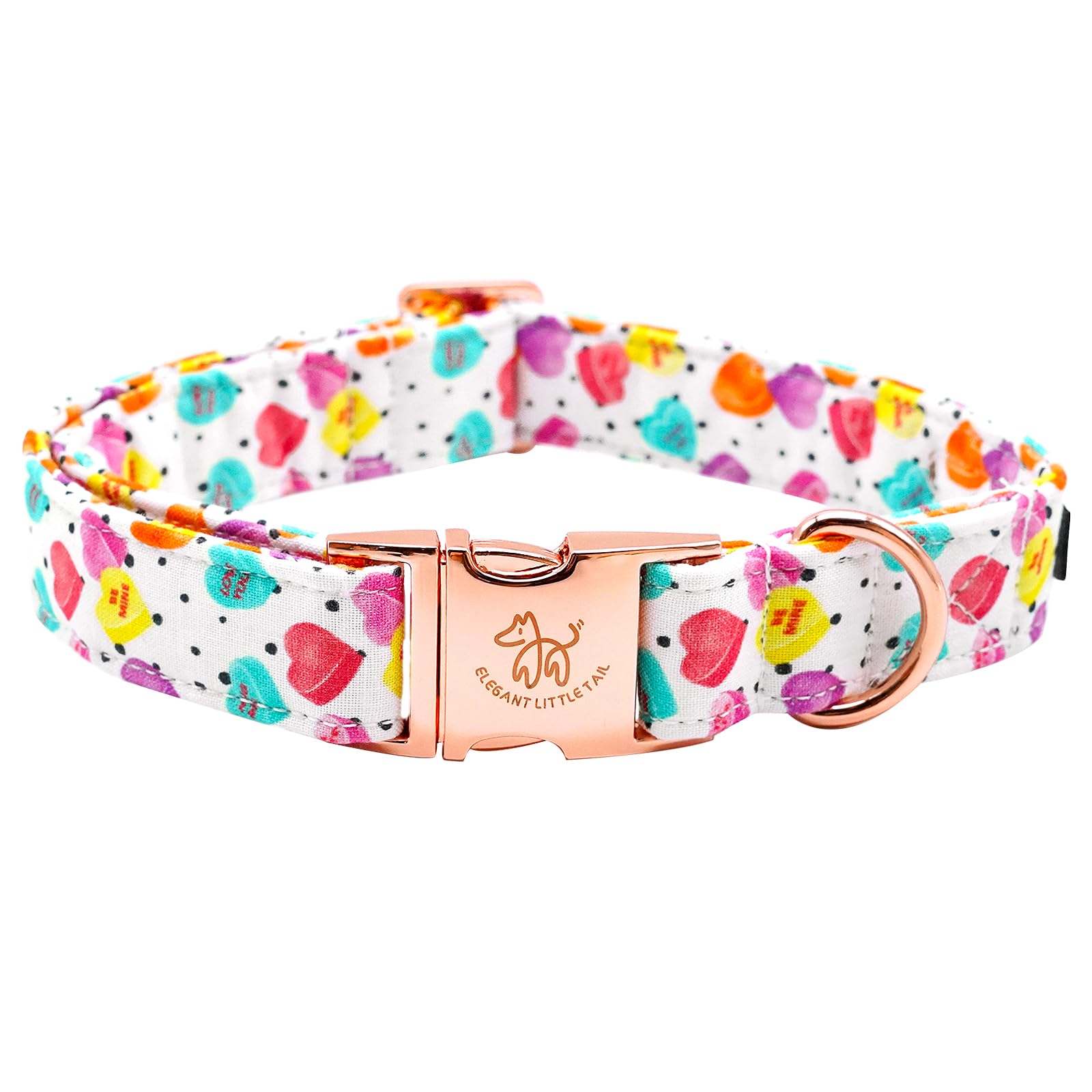 Elegant Little Tail Valentine's Day Collar - Pink Heart Cute Dog Collar, Adjustable for Small Dogs