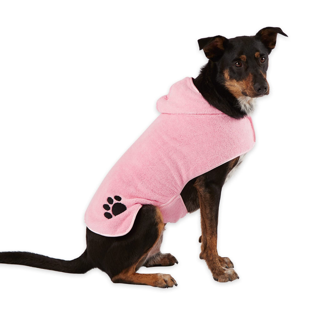 Bone Dry Pet Robe Collection, Embroidered Absorbent Microfiber Bath Robe with Adjustable Closure, for Dogs & Cats, Medium, Pink