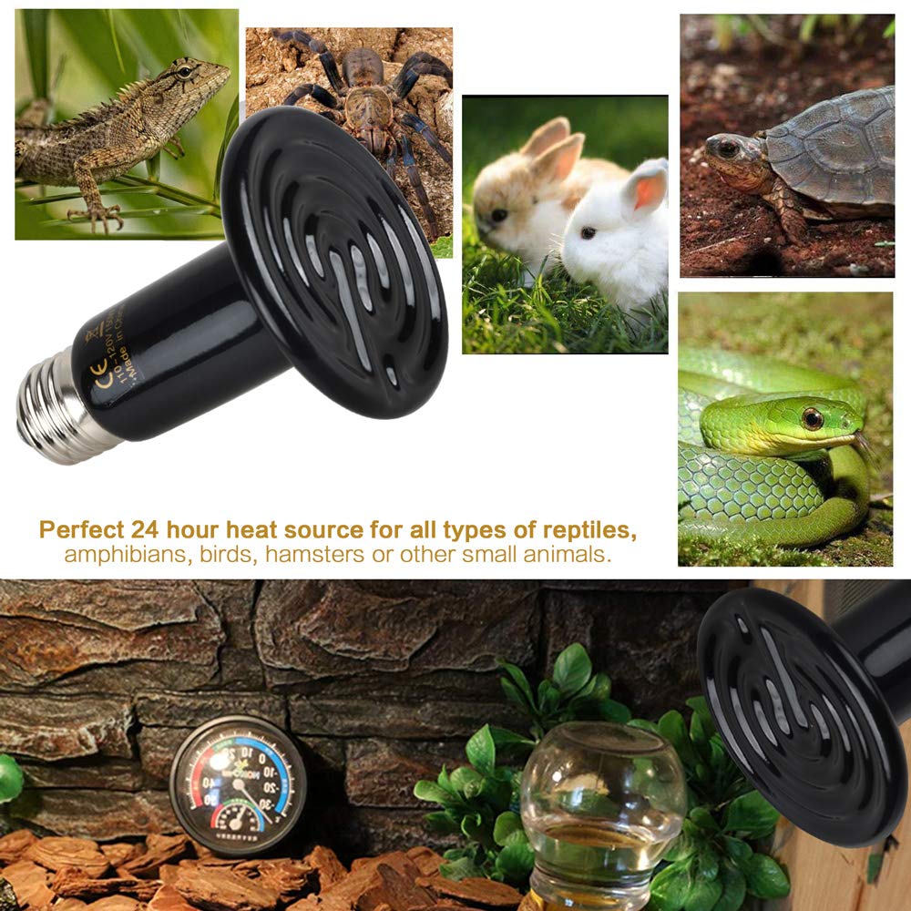 Boeespat Pack Of 3 Black Ceramic Heat Emitters, 100W Reptile Heat Bulbs For Lizards, Snake, Bearded Dragon, Reptiles & Amphibian