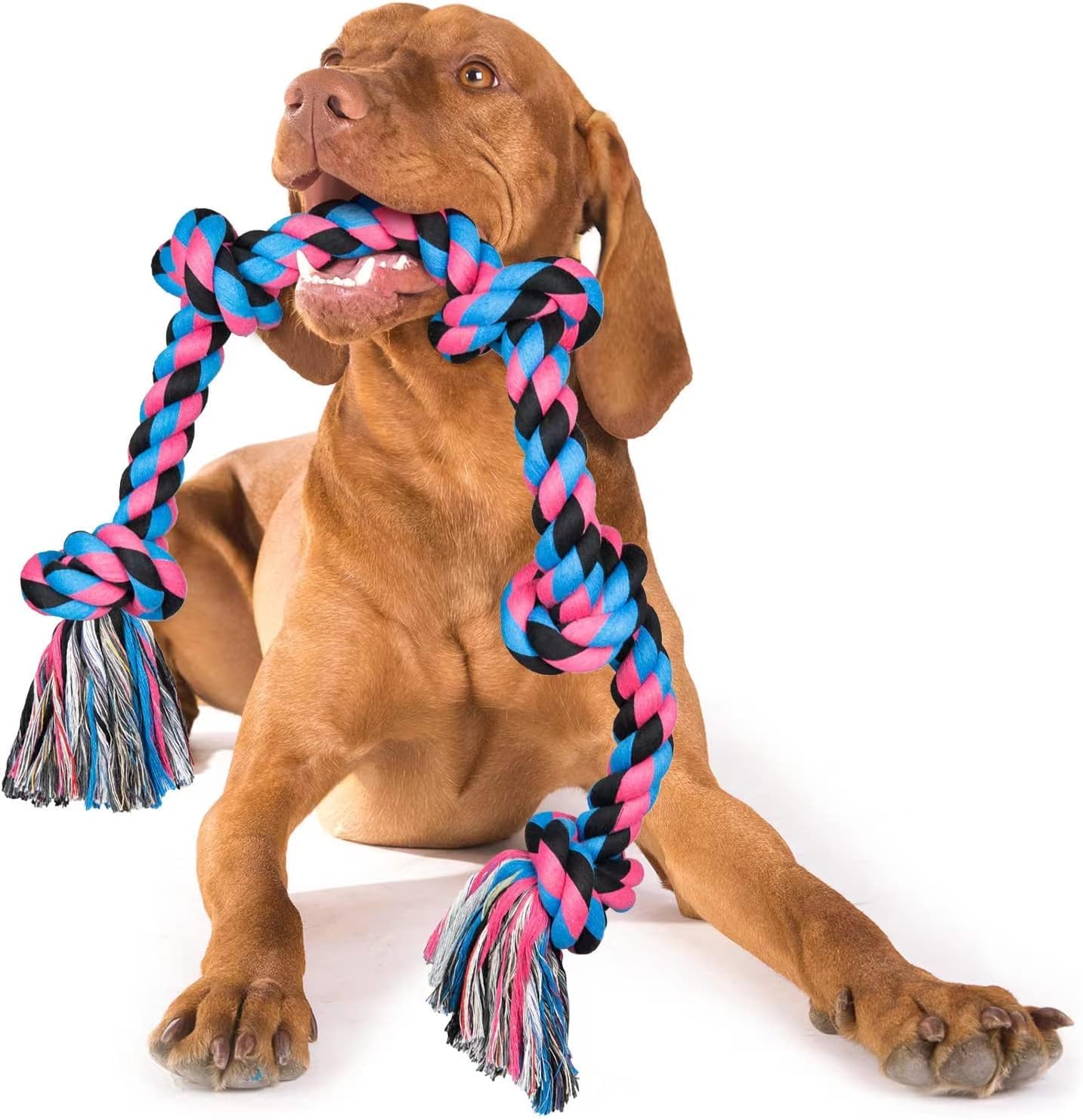 Toys For Aggressive Chewers  5 Knot Tough Rope Chew Toys For Large Dogs, Indestructible Cotton Rope For Medium Breed Dog Tug Of