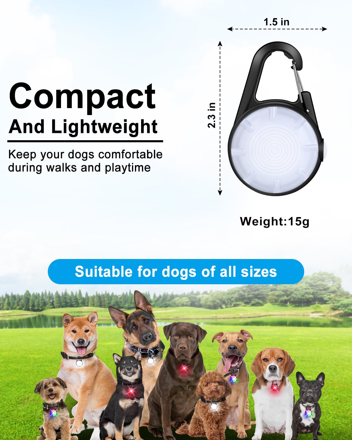 Dog Lights for Night Walking, 2 Pack Clip On Dog Collar Light for Nighttime Rechargeable, 4 Modes LED Collar Charm for Safety Ru