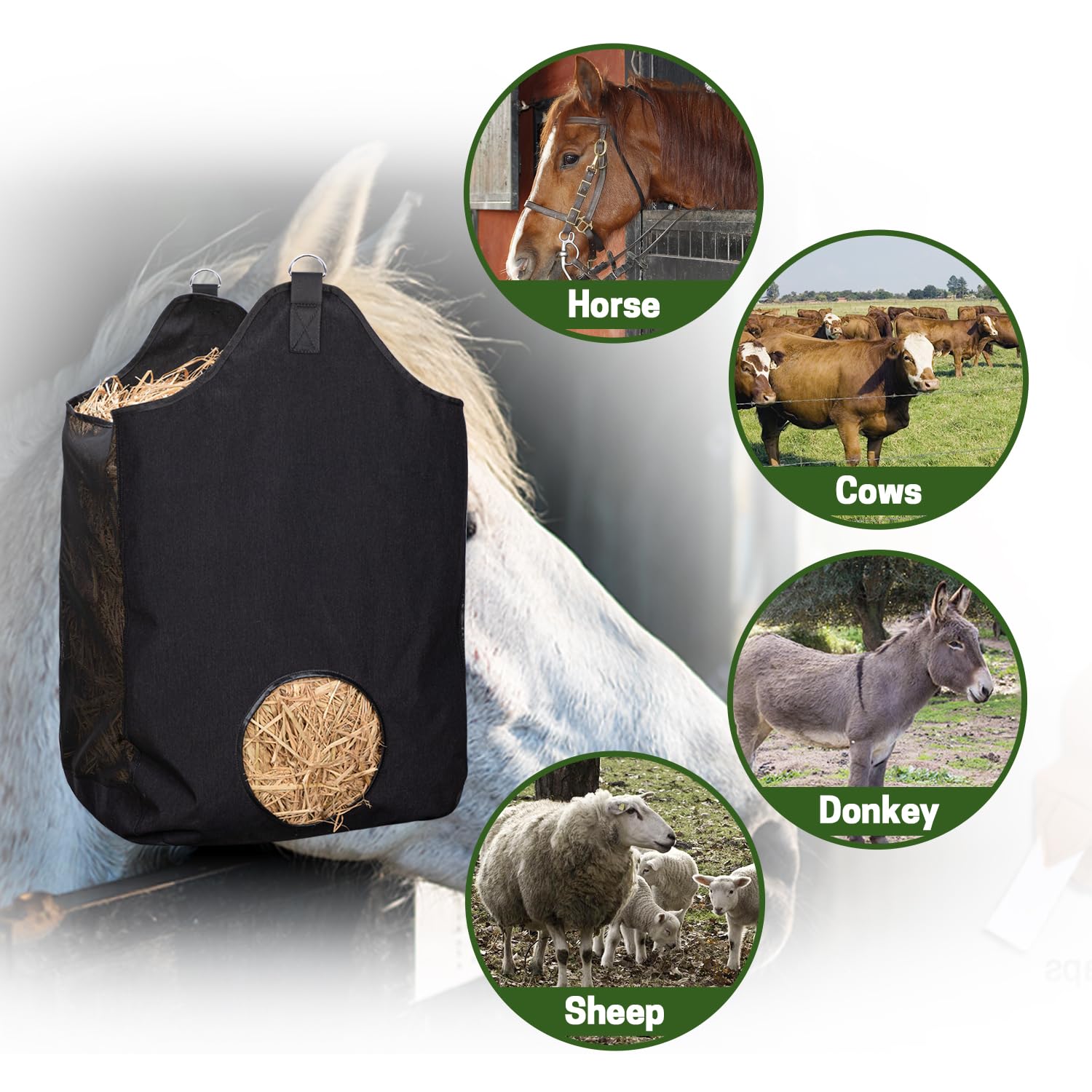 Zelarman 2 Pcs Hay Bags For Horse, Large Capacity Feeding Bag, Goat Hay Feeder, Hay Nets For Sheep, Open Feed Hole Hay Feeder For Slow Feeding
