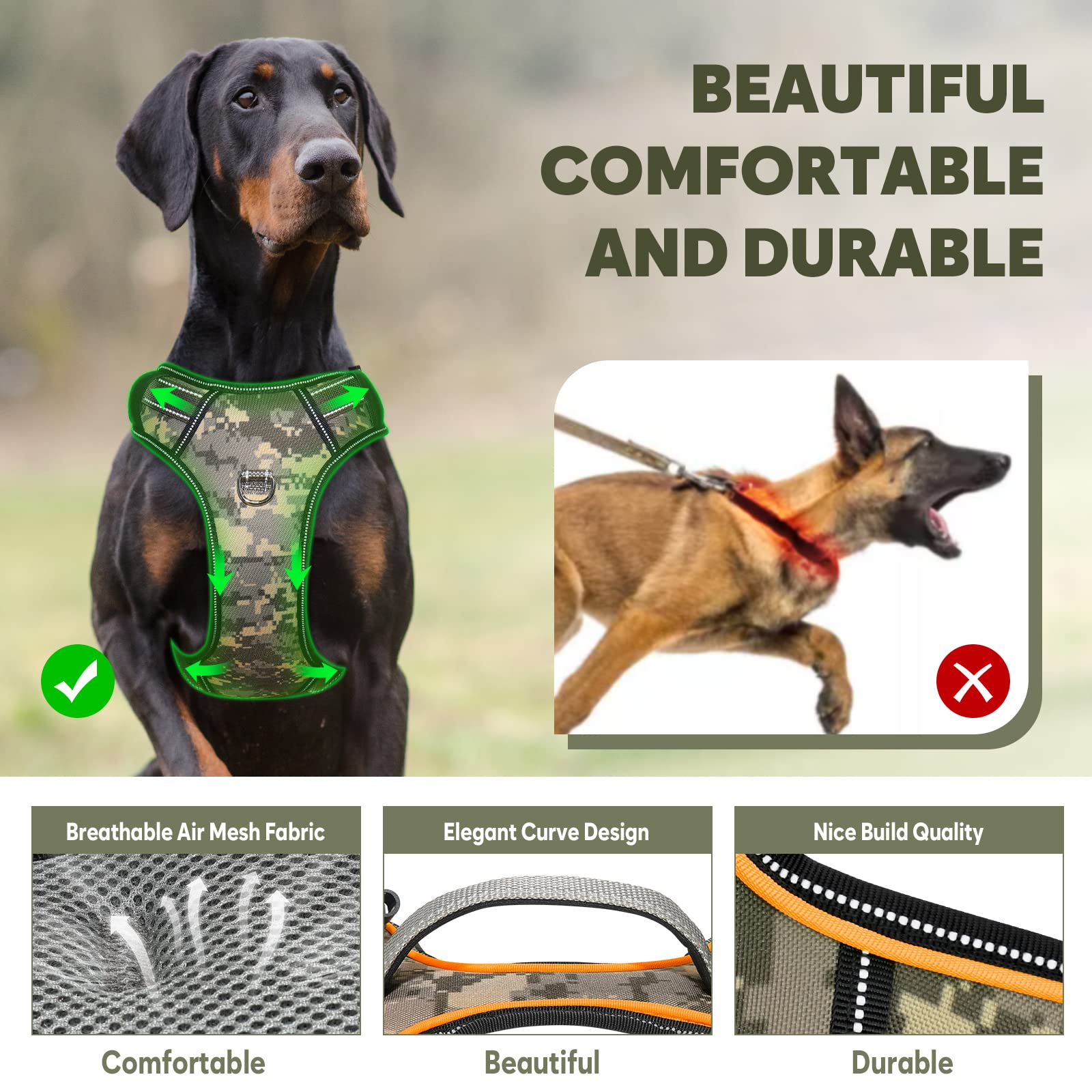 Light Up Dog Harness No Pull Led Dog Harness With Soft Handle Rechargeable Lighted Dog Harness For Large Dogs(Reflective,Adjusta