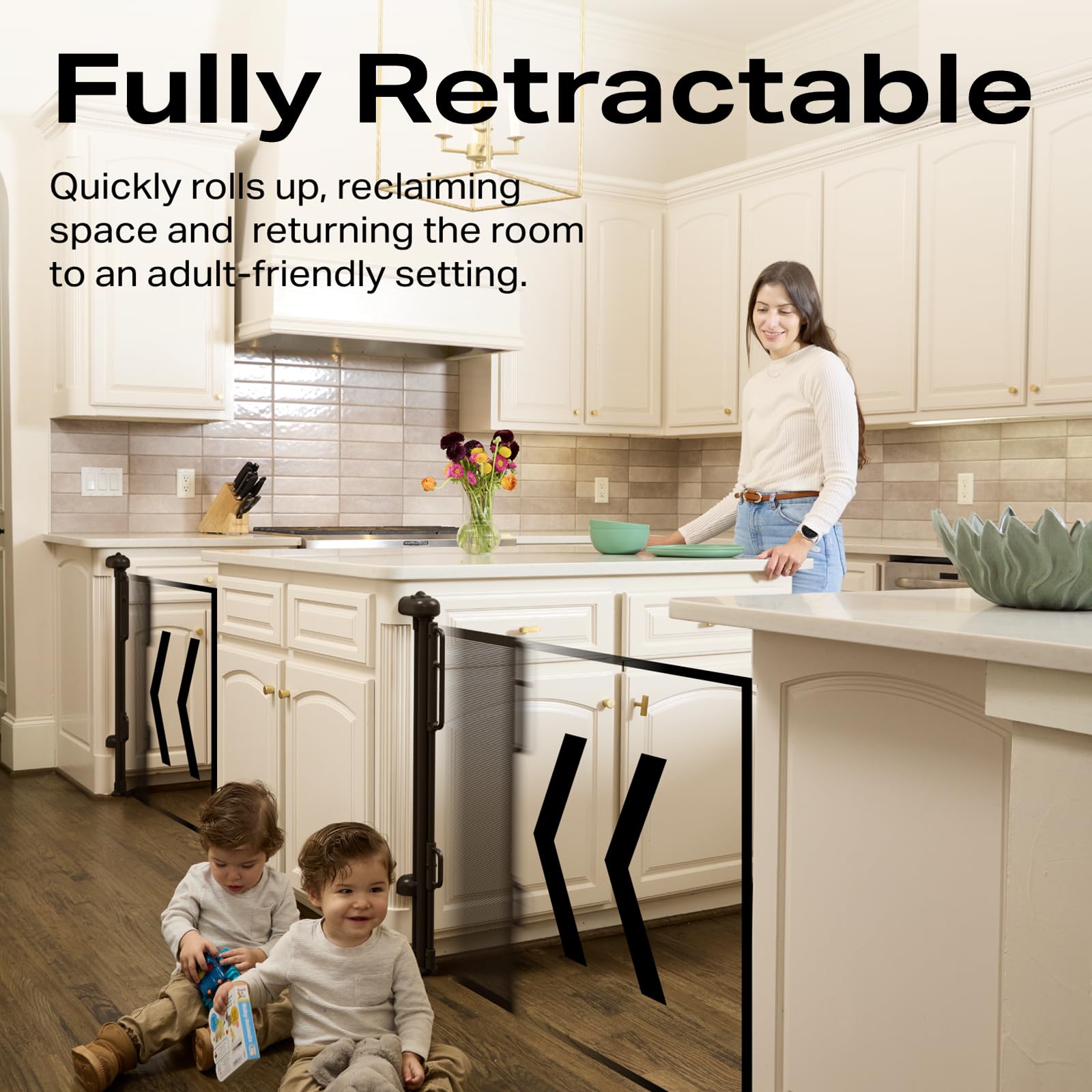 Cumbor 2-Pack Retractable Baby Gates For Stairs,55' Wide Soft Mesh Baby Gate For Dogs With One Hand Opening, 34' Tall Toddler Gate With Child-Proof Top Lock For Bedroom,Indoor/Outdoor, Black