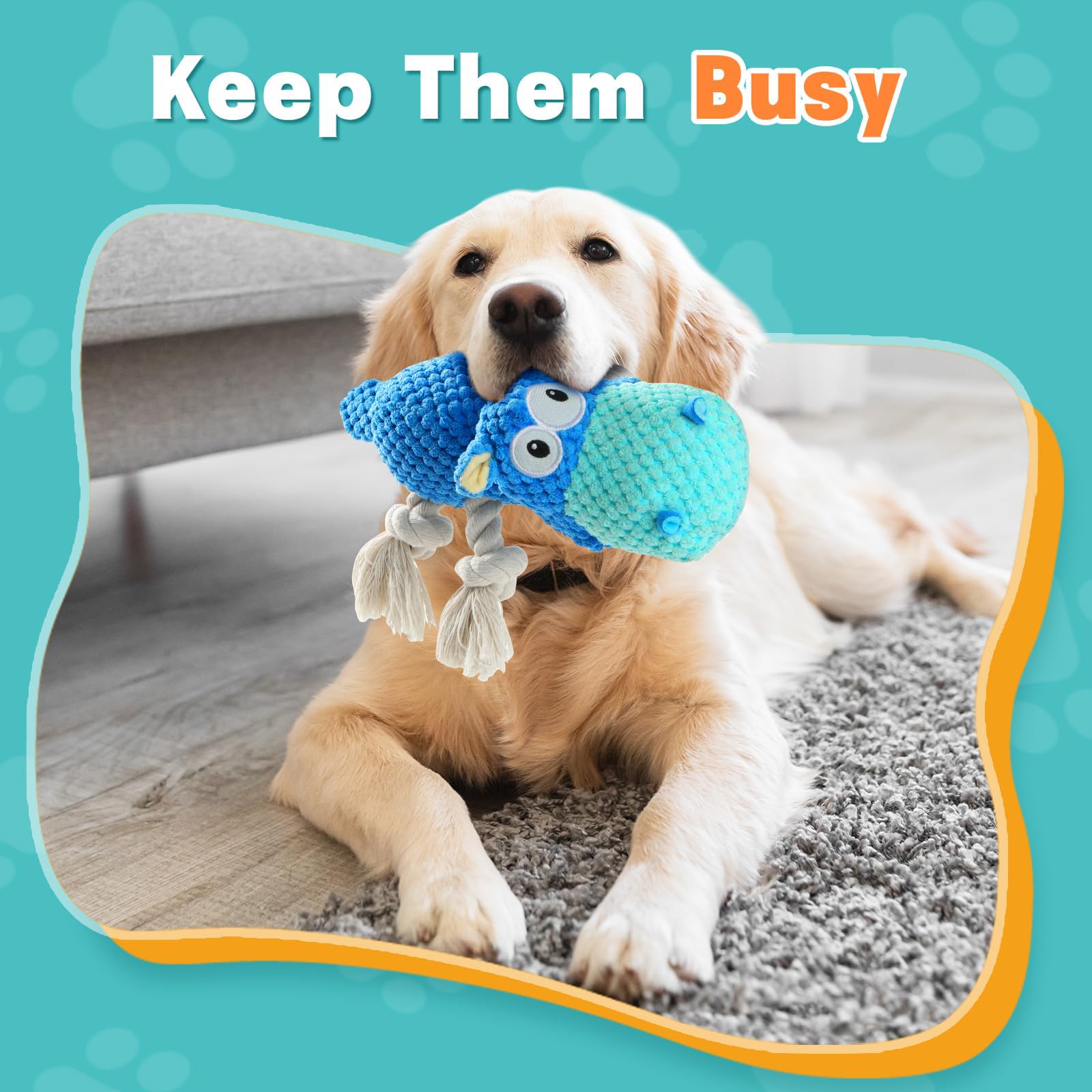 Tooptate Dog Toys For Aggressive Chewers - Dog Toys To Keep Them Busy Squeaky Dog Toys For Large Dogs (Blue, Medium)