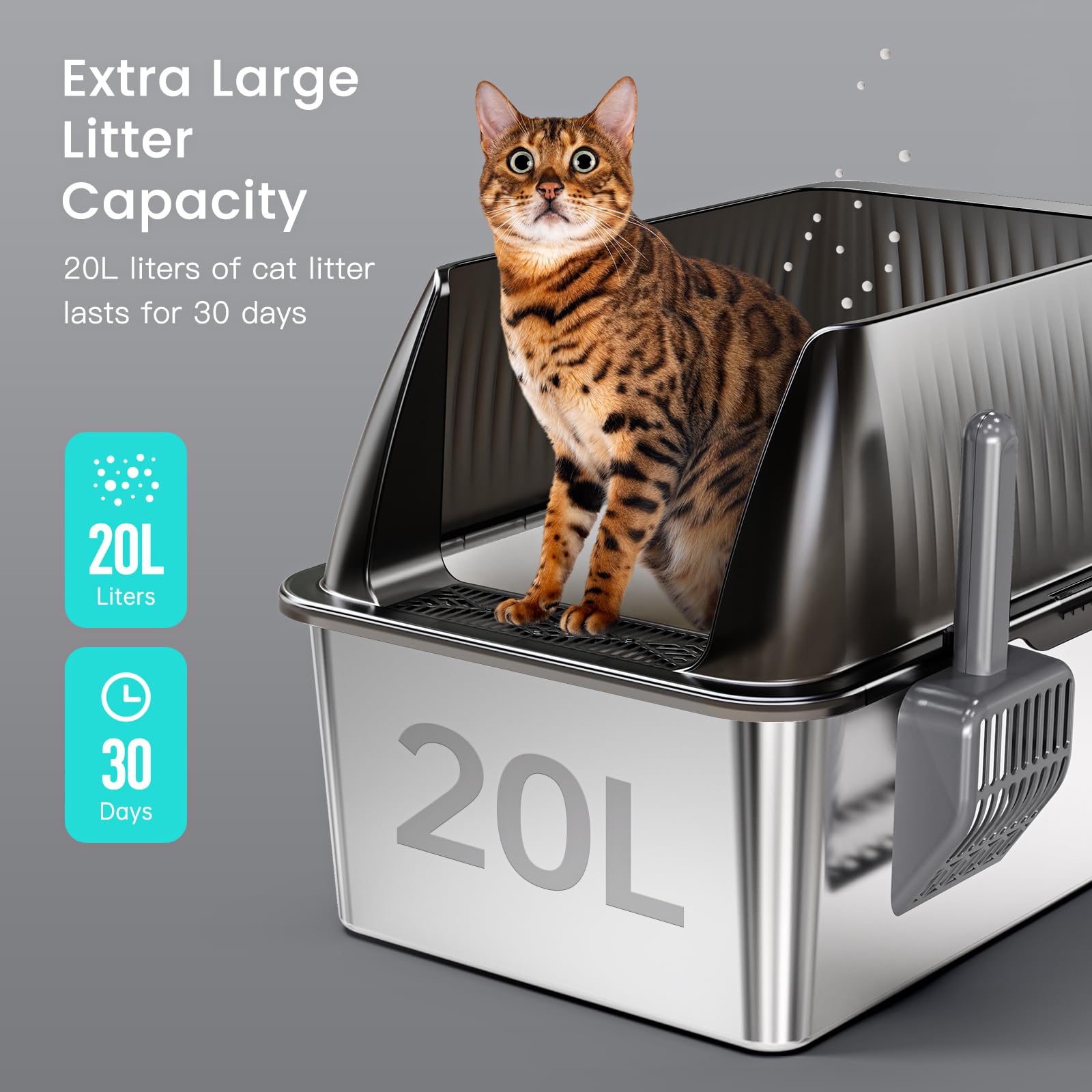 Tripamin 15    Stainless Steel Cat Litter Box,Xl Stainless Steel With High Sides, Extra Large Metal Cat Litter Box For Big Cats,