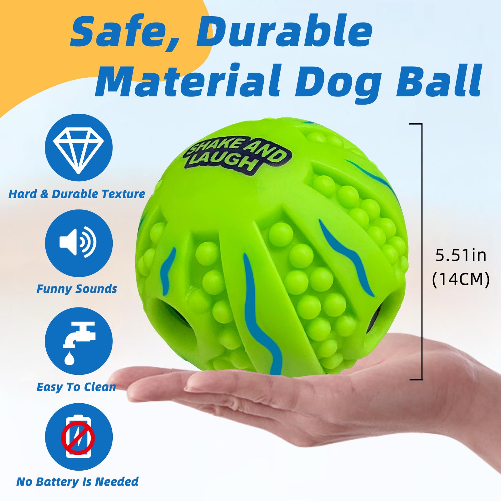 Shake And Laugh Spiky Interactive Dog Toys Ball, Shaking With Gibbering Sound, For Training, Teeth Cleaning & Herding, Wave, Xl,