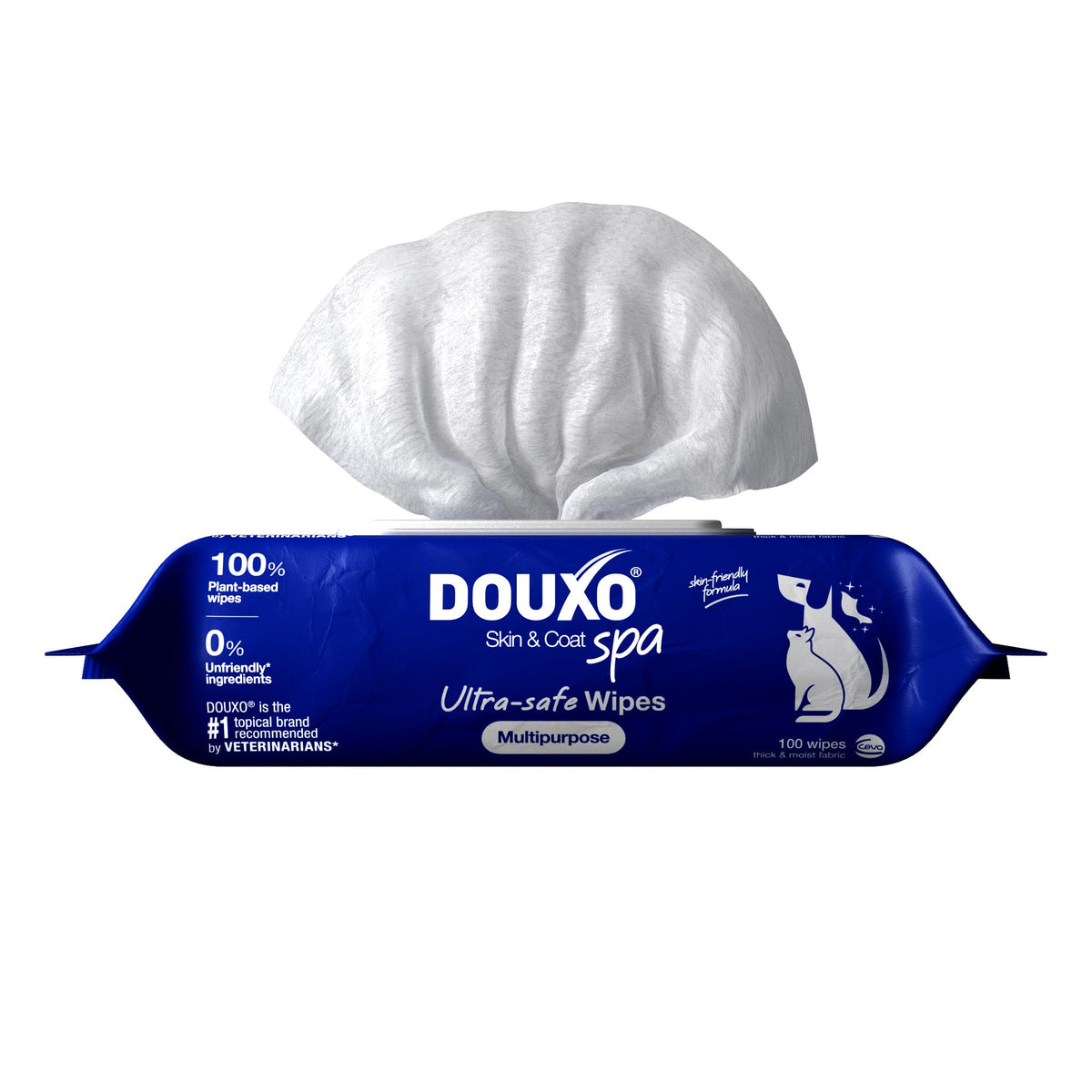 Douxo Skin & Coat Spa - Ultra-Safe Multipurpose Wipes For Dogs And Cats, 100 Wipes, Gently Removes Tear And Saliva Stains, Leave