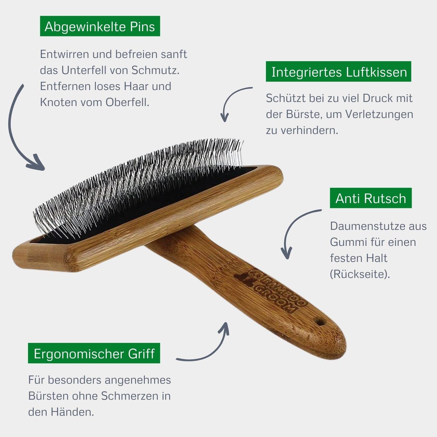 Bamboo Groom Slicker Brush With Stainless Steel Pins For Pets, Large