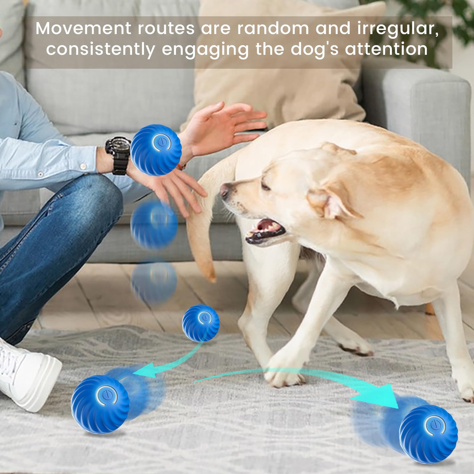 Pakesi Interactive Dog Toys,Durable Active Wicked Ball,Automatic Moving Bouncing Rotating Ball For Puppy/Small/Medium Dogs,Usb R
