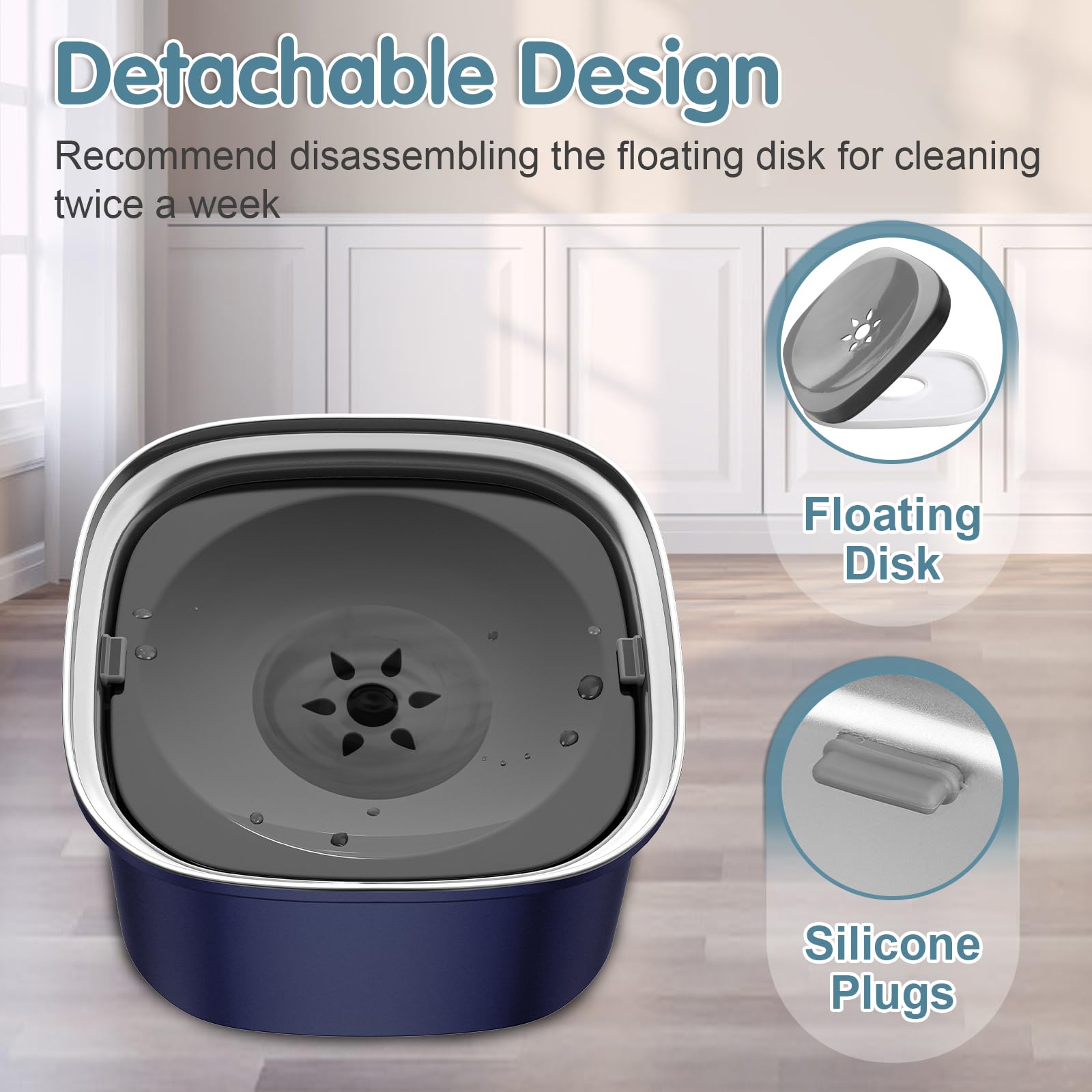 UPSKY 3L Stainless Steel Dog Water Bowl - 101oz No Spill Pet Feeder, Dark Blue Travel Water Dispenser for Large Dogs