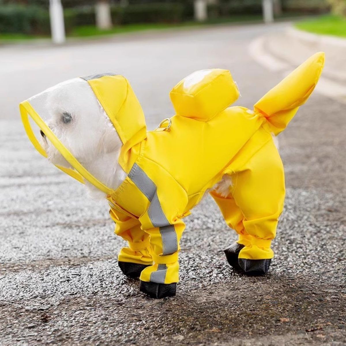 Harikaji Small Dog Raincoat, Tail Protect Feet Cover Waterproof Dog Rain Jacket For Puppy (Yellow, S)