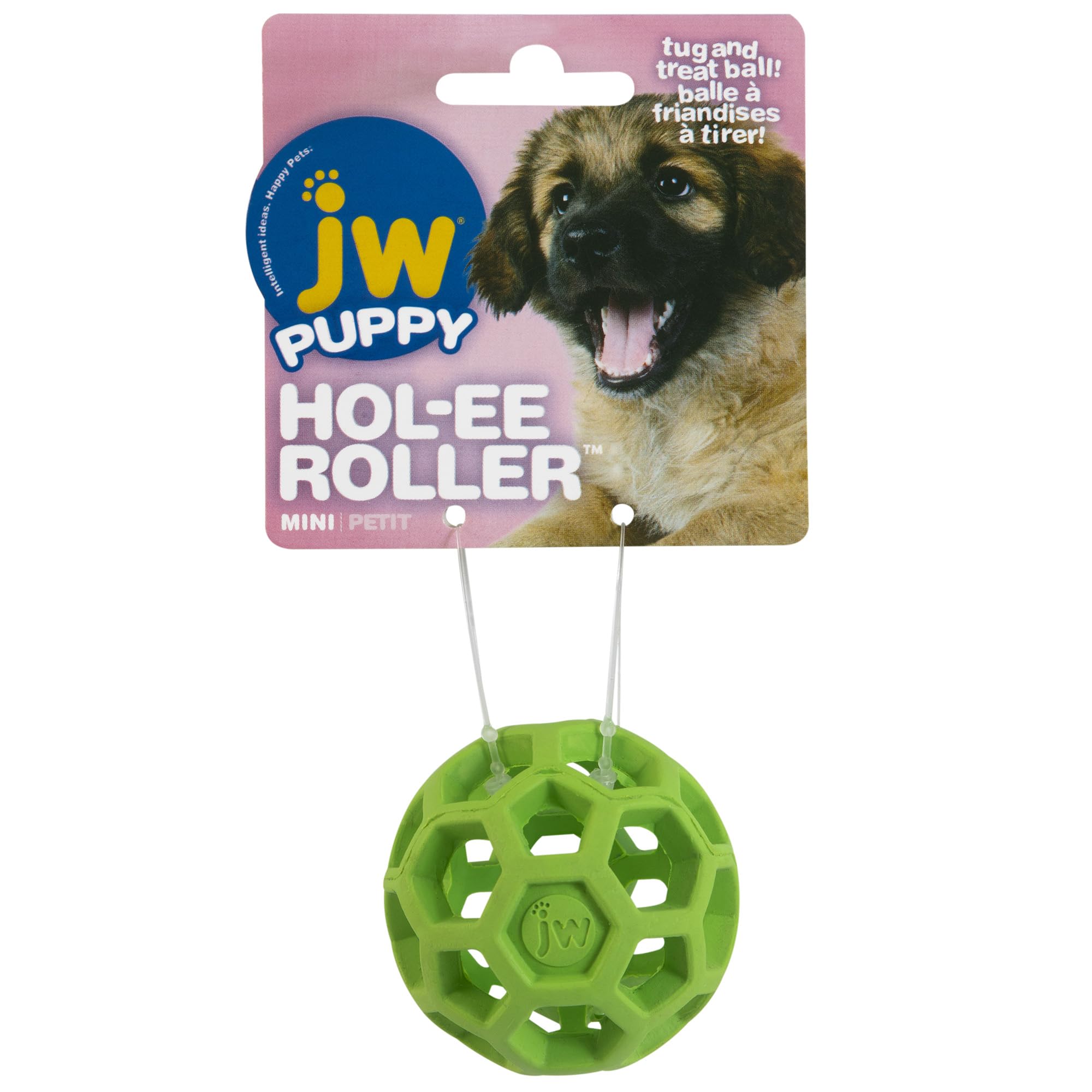 JW Pet HOL-ee Roller Dog Toy Puzzle Ball, Natural Rubber, Mini (1.75 Inch Diameter), Colors May Vary