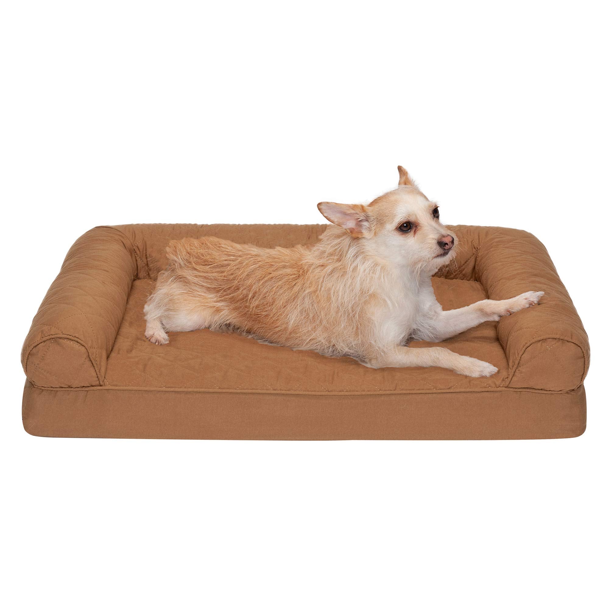 Furhaven Medium Orthopedic Dog Bed Quilted Sofa-Style W/ Removable Washable Cover - Toasted Brown, Medium