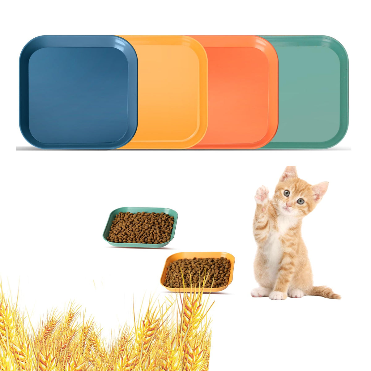 Hmdzmr Cat Bowls 6 Inch Cat Food Bowl, 4Pcs Whisker Fatigue Free Cat Bowls, Unbreakable Wheat Straw Cat Dishes, Shallow Cat Bowl