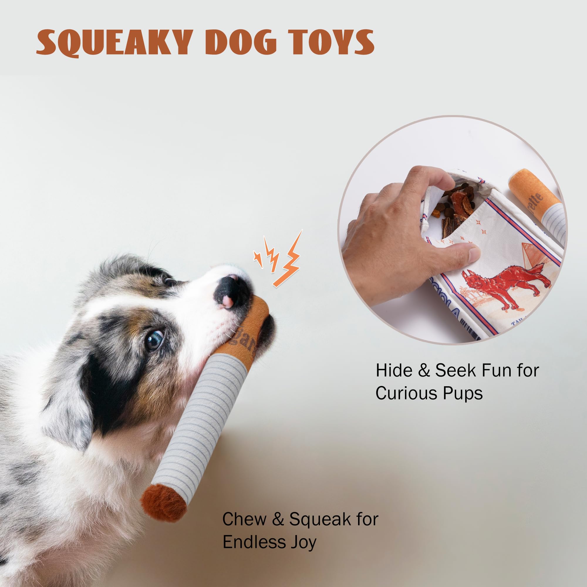 Nocciola 3 Packs Squeaky Puff Stick Dog Toys, Funny Interactive Plush Puppy Toys, Pitbull Husky Frenchie No Stuffing Puppy Toys For Small To Medium Breed, Dog Accessories Boy- Chewgarette