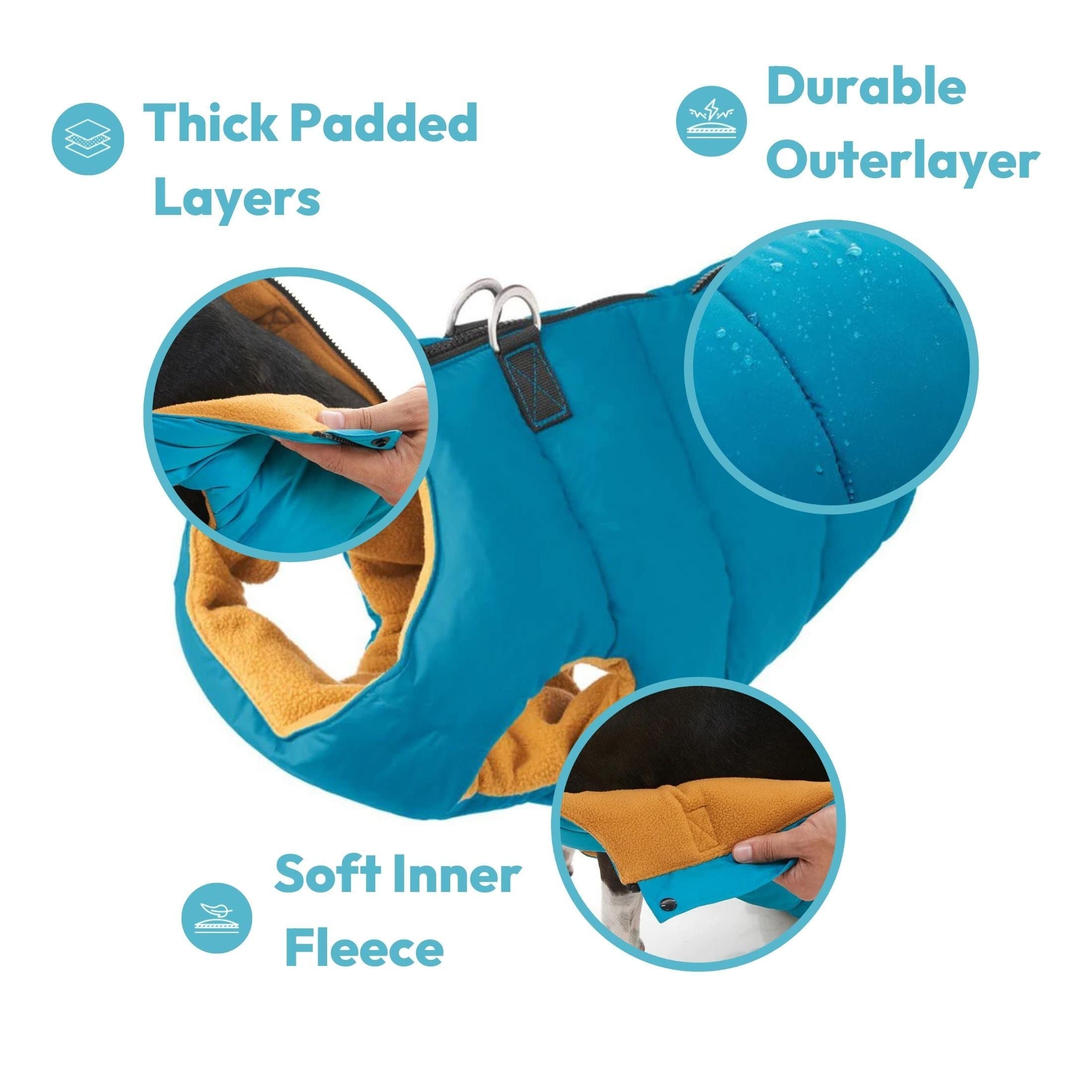 Gooby Padded Vest Dog Jacket - Solid Blue, X-Small - Warm Zip Up Vest Fleece Jacket With Dual D Ring Leash - Water Resistant Swe