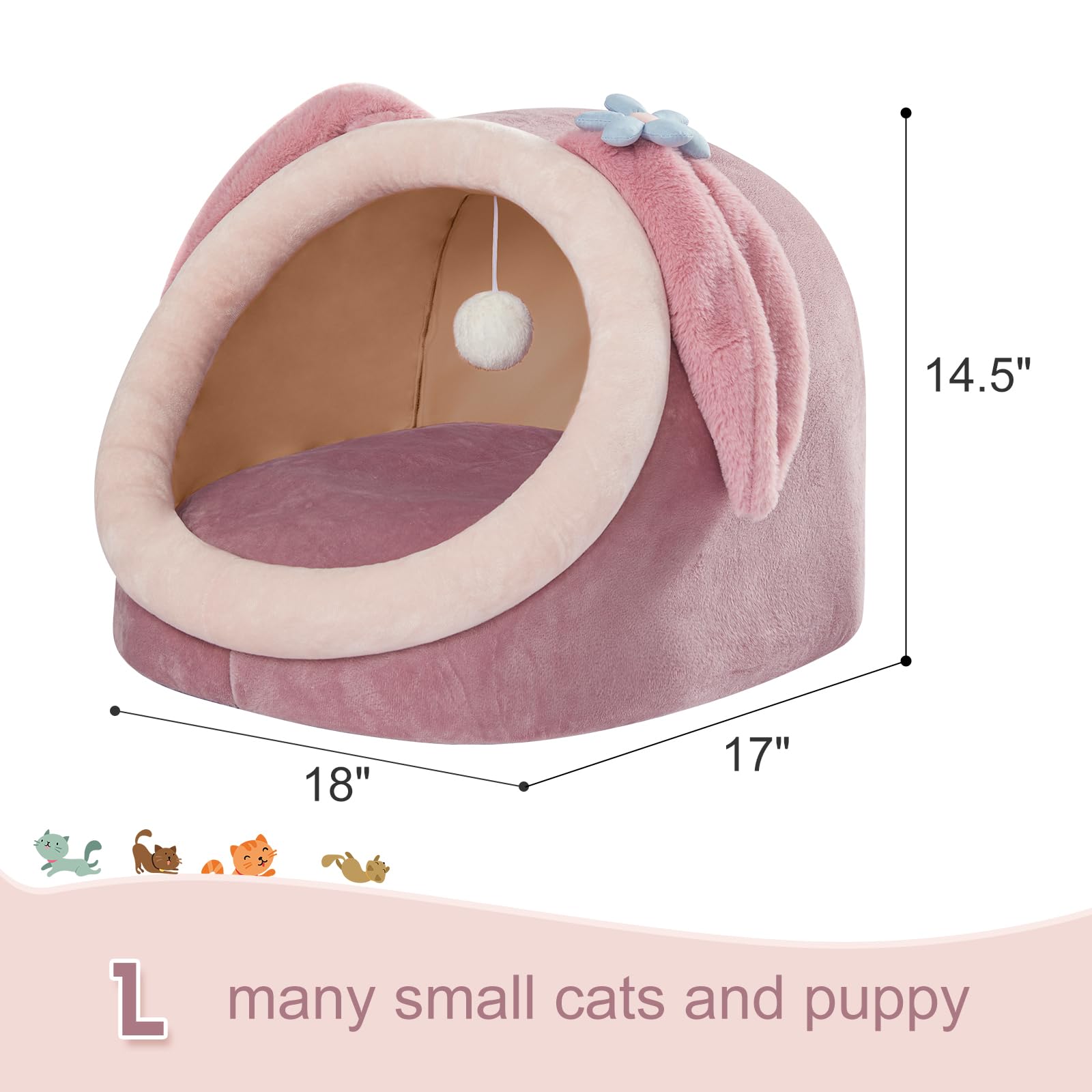 Jiupety Cute Cat Bed For Indoor Cats, Warm Soft Cave Fit For Many Cats And Puppy, Pink Rabbit, L