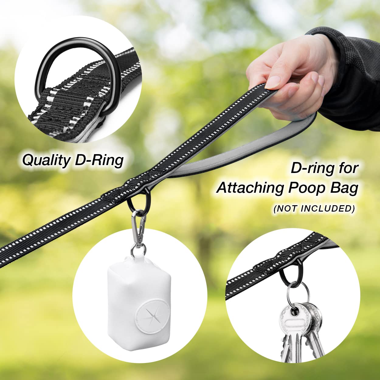 Phoepet 5 Feet Heavy Duty Dog Leash - Reflective - Soft Padded Handle Traffic Grip For Extra Control (L,Grey)