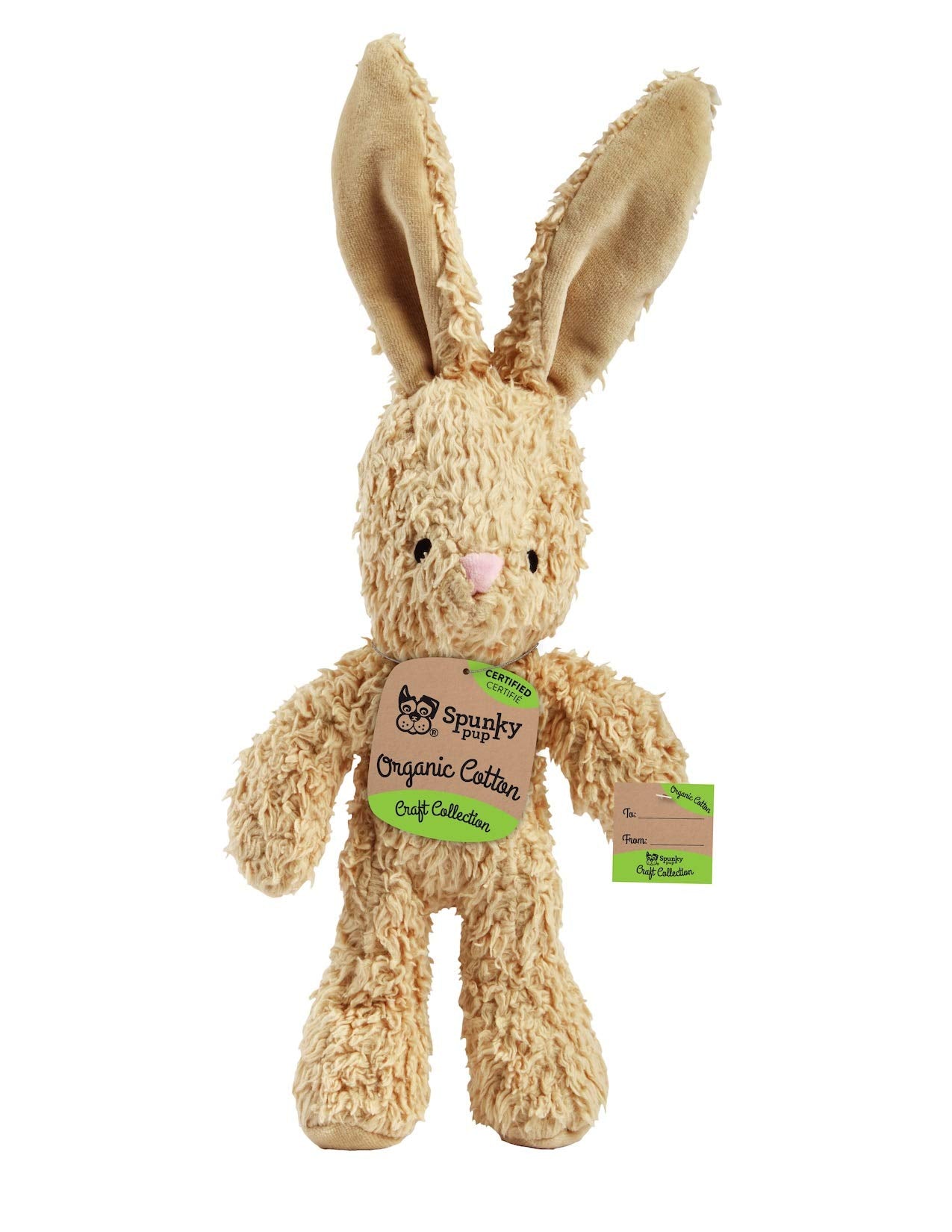 Spunky Pup Organic Cotton Dog Toy | Squeaky Plush Dog Toy | Small Bunny (Color May Slight Vary)