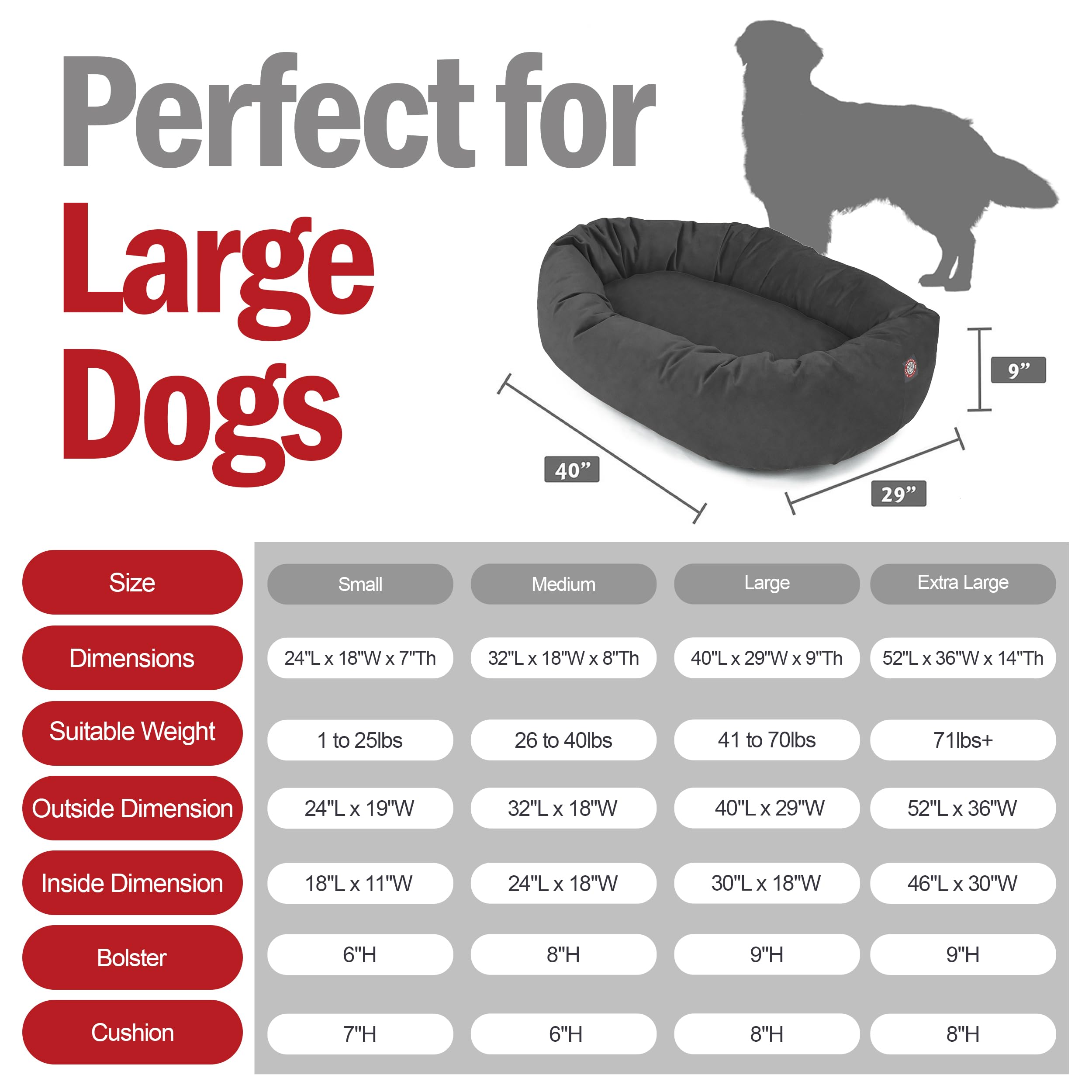 Majestic Pet 40 Inch Suede Calming Dog Bed Washable 40x29x9 (Inch) - Cozy Soft Round Donut Dog Bed with Spine Support for Dogs t