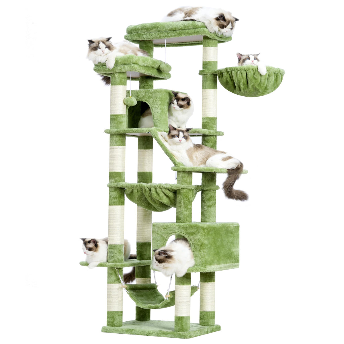 Heybly Cat Tree,71-Inch Tall Tower For Indoor Cats With 2 Perches, 2 Big Condos, 2 Hammocks, Basket, Scratching Pad,Large Cat Fu