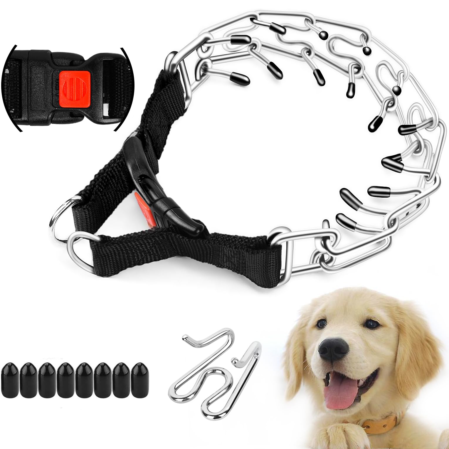 Supet Dog Prong Collar, Adjustable Dog Pinch Training Collar With Quick Release Buckle For Small Medium Large Dogs(Packed With O