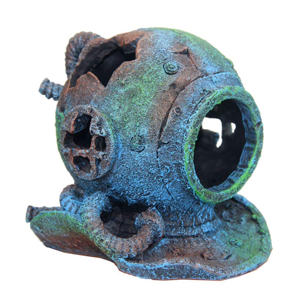 Slocme Aquarium Sunken Submarine Helmet Decorations - Realistic Vintage Noah'S Ark Shipwreck Fish Tank Decorations,Durable Resin Fish Tank Ship Accessories Decorations
