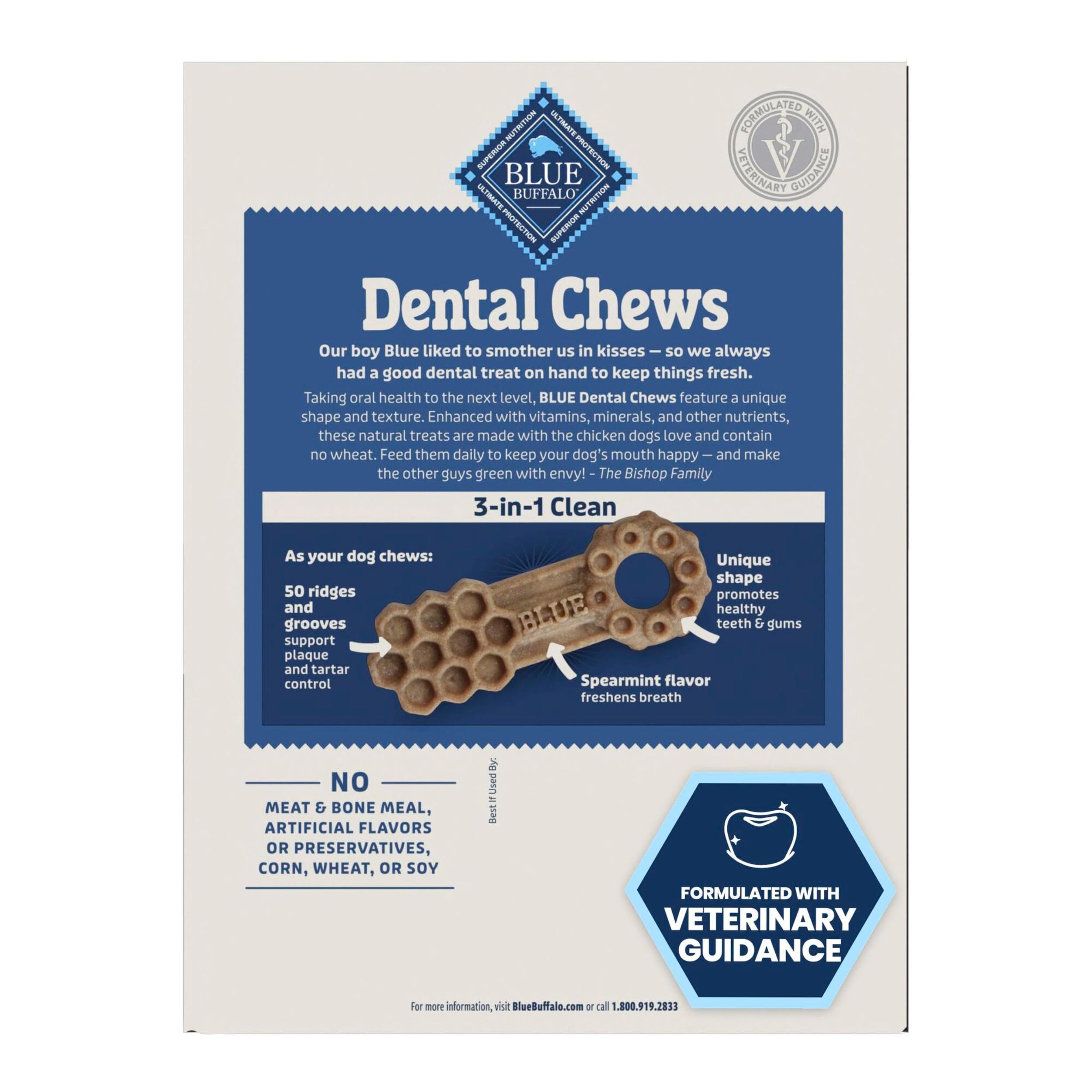 Blue Buffalo Large Dental Chews for Dogs, Daily Dental Care Dog Treats Made in The USA with Natural Ingredients, Chicken & Spear