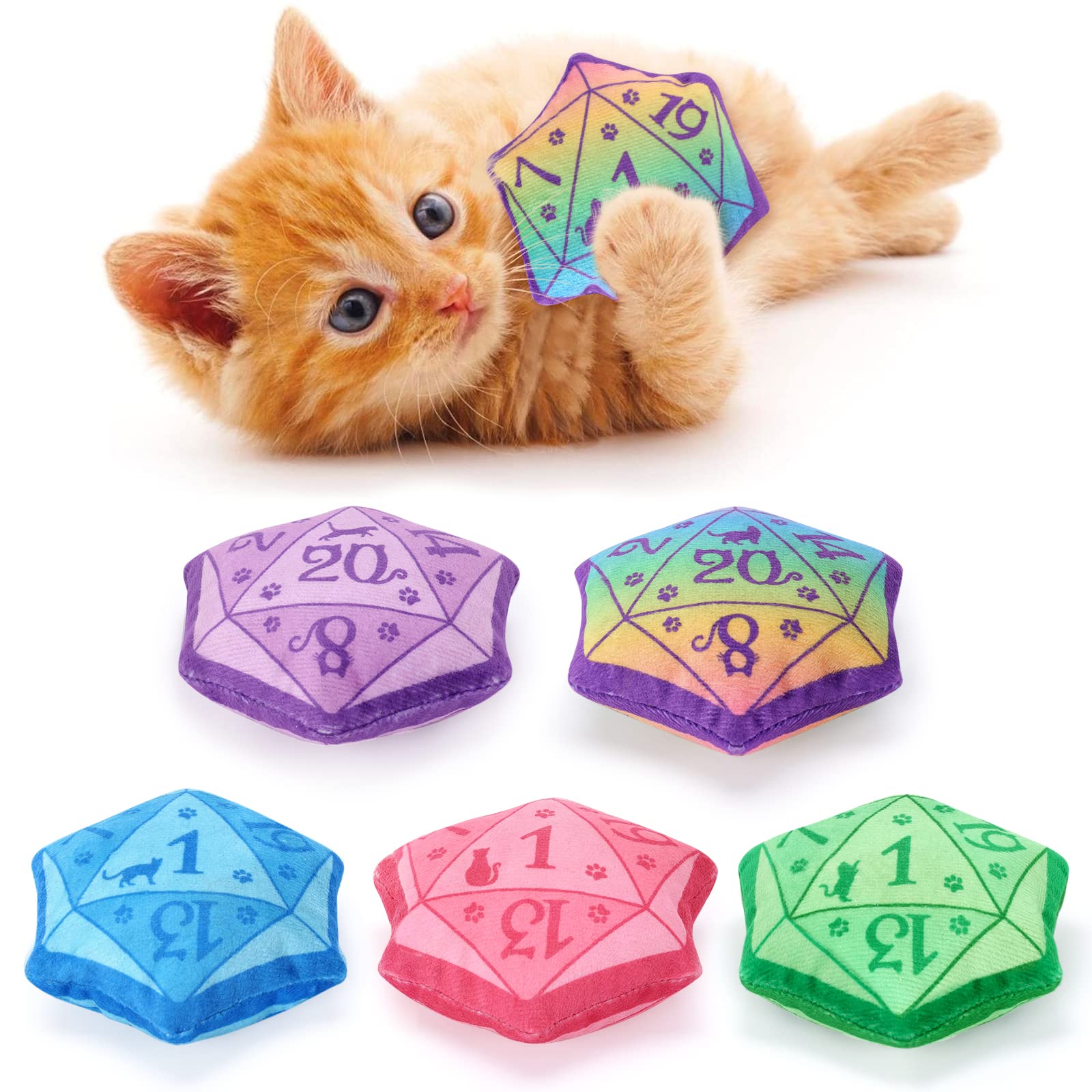Ciyvolyeen D20 Dice Catnip Toy, Dnd Interactive Cat Toy Gifts For Role Playing Tabletop Game Soft Plush Funny Cute Kitten Teethi
