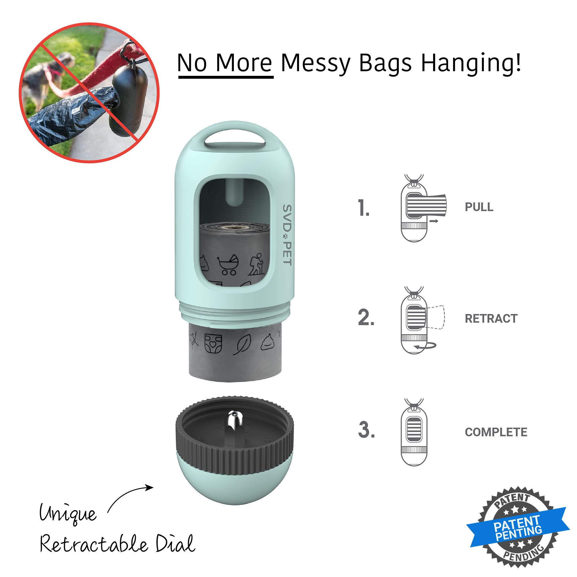 Svd.Pet Dog Poop Bag Dispenser, Retractable Waste Bag Fits Any Dog Leash, Compostable Waste Bags, Poop Bag Holder, Dog Walking A