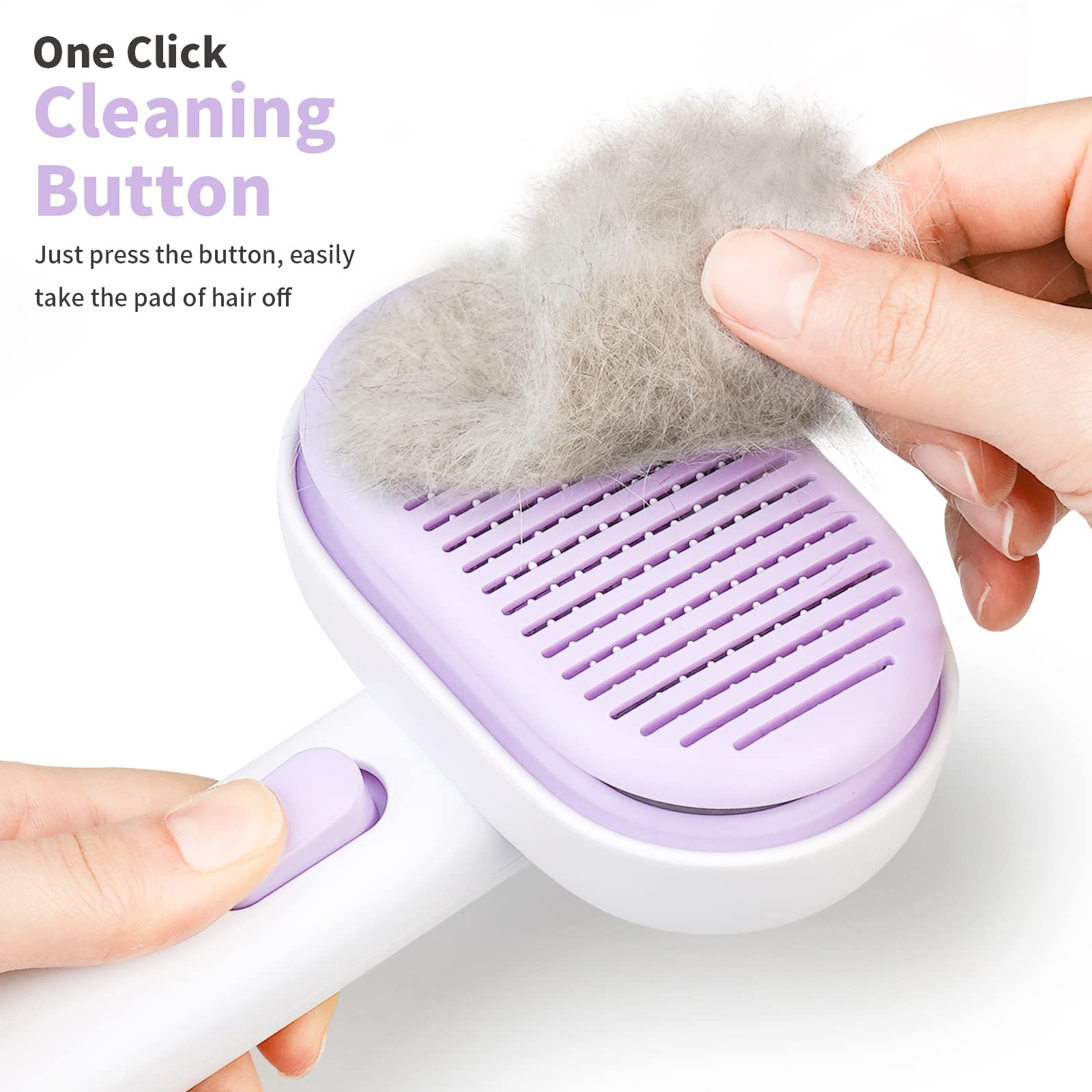 Aumuca Cat Brush With Release Button, Cat Brushes For Indoor Cats Shedding, Cat Brush For Long Or Short Haired Cats, Cat Grooming Brush Cat Comb For Kitten Rabbit Massage Removes Loose Fur Purple