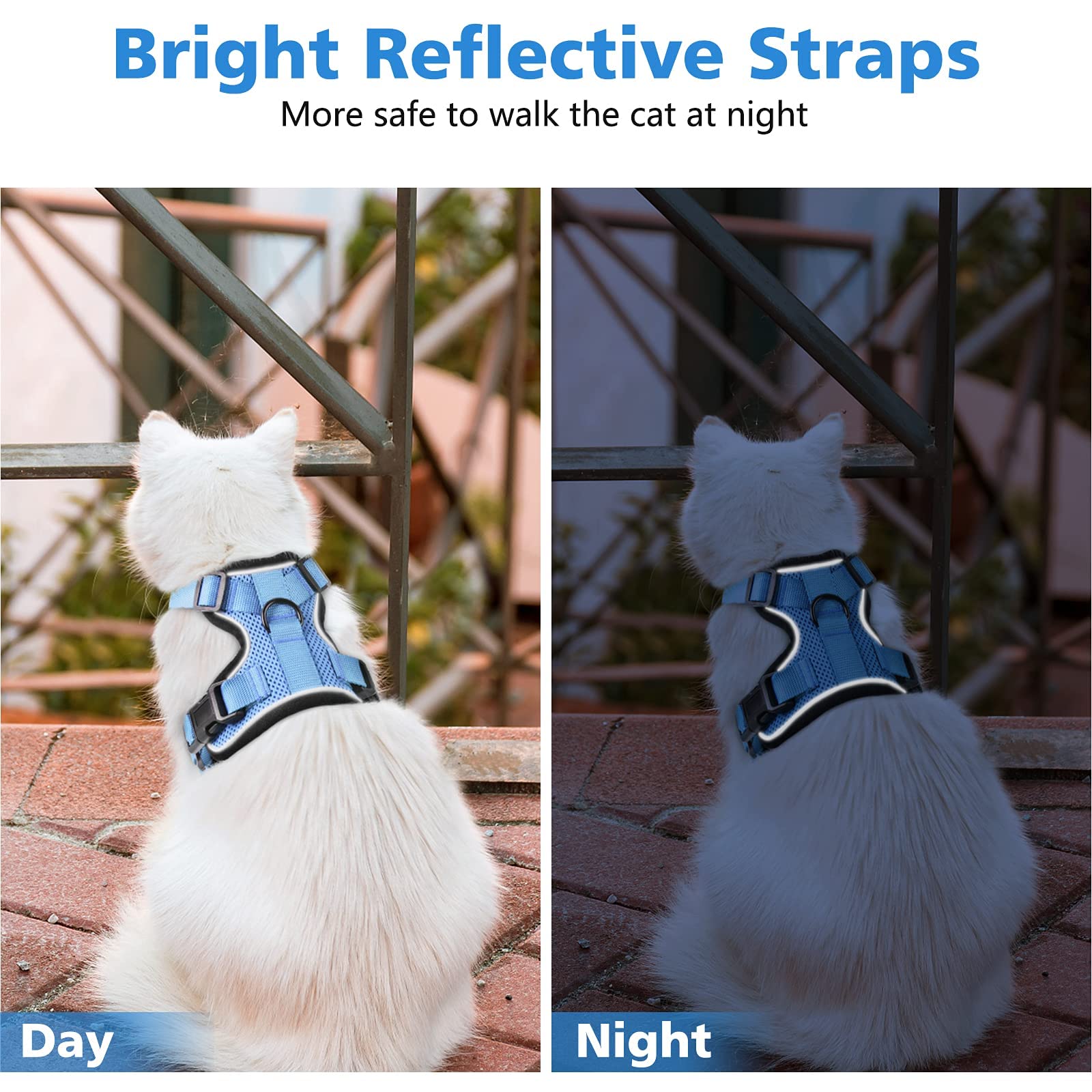 Dooradar Cat Harness And Leash Set, Escape Proof Safe Adjustable Kitten Vest Harnesses For Walking, Easy Control Soft Breathable Mesh Jacket With Reflective Strips For Cats,Light Blue, Xs