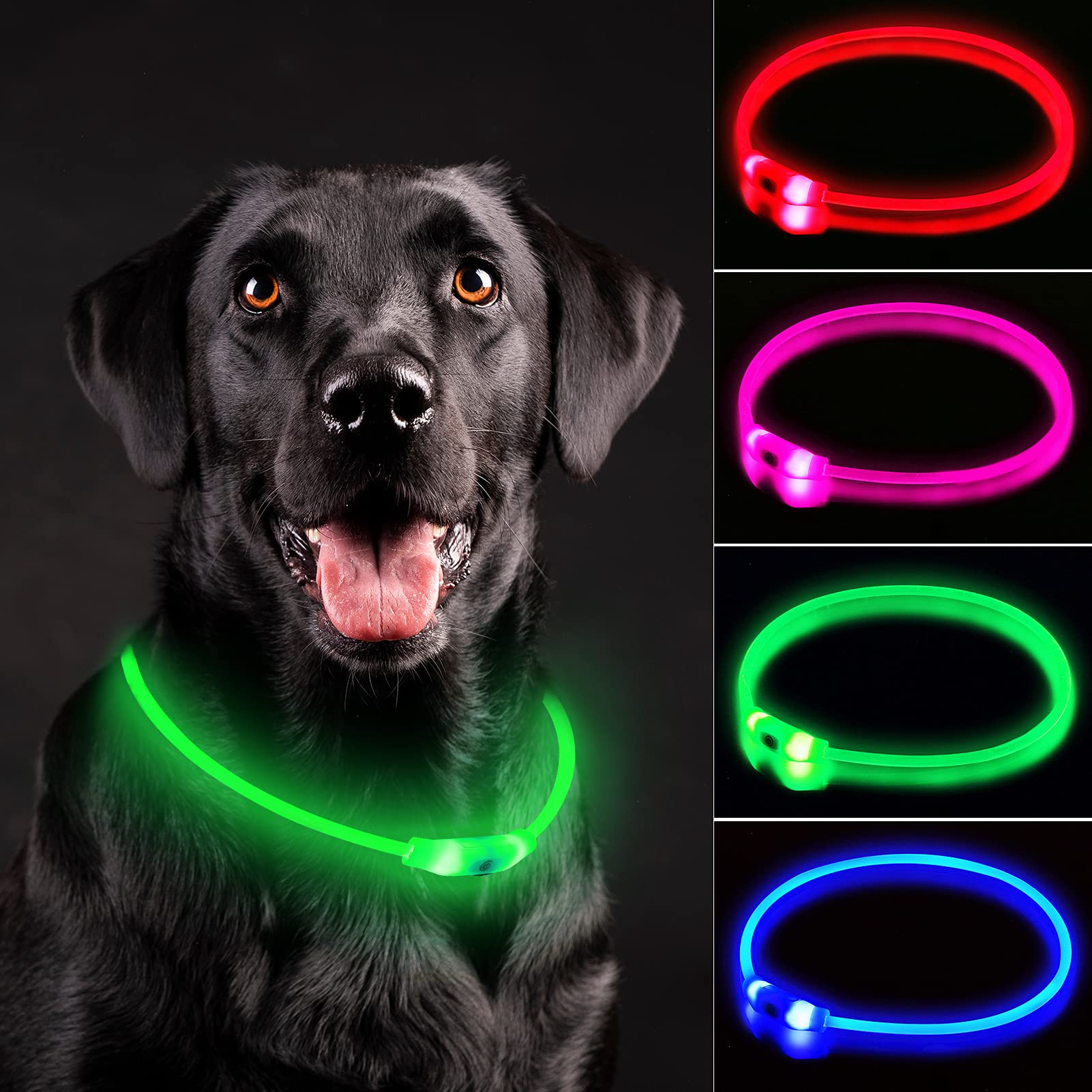 NOVKIN LED Dog Collar, Rechargeable Light Up Dog Collars,IP67 Waterproof Dog Lights for Night Walking,Adjustable, Reusable Safet