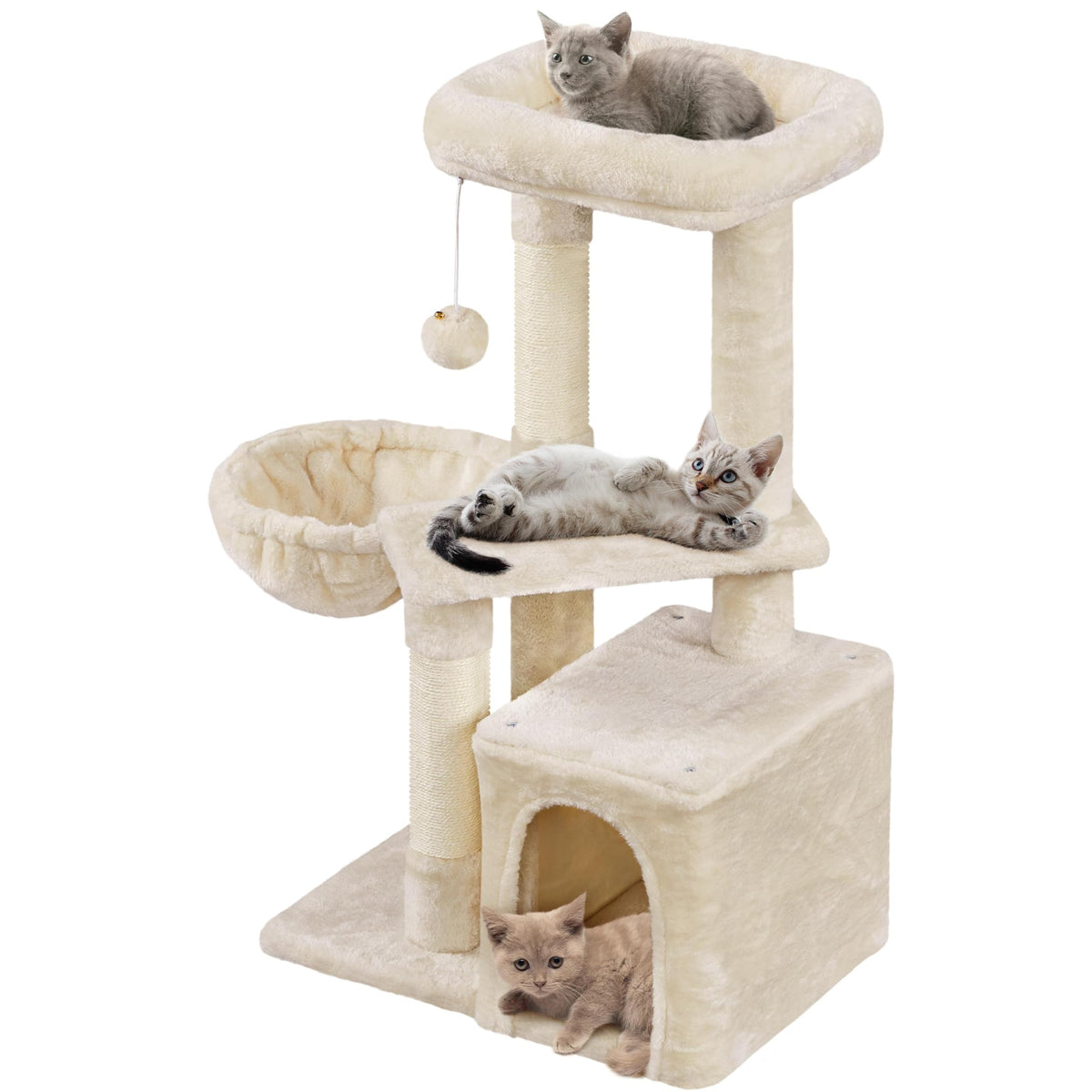 Yaheetech Cat Tree For Small Cats, 34In Cute Cat Tower Cat Bed For Indoor Cats Sisal Covered Posts Cat Furniture Activity Center W/Plush Perch & Fur Ball