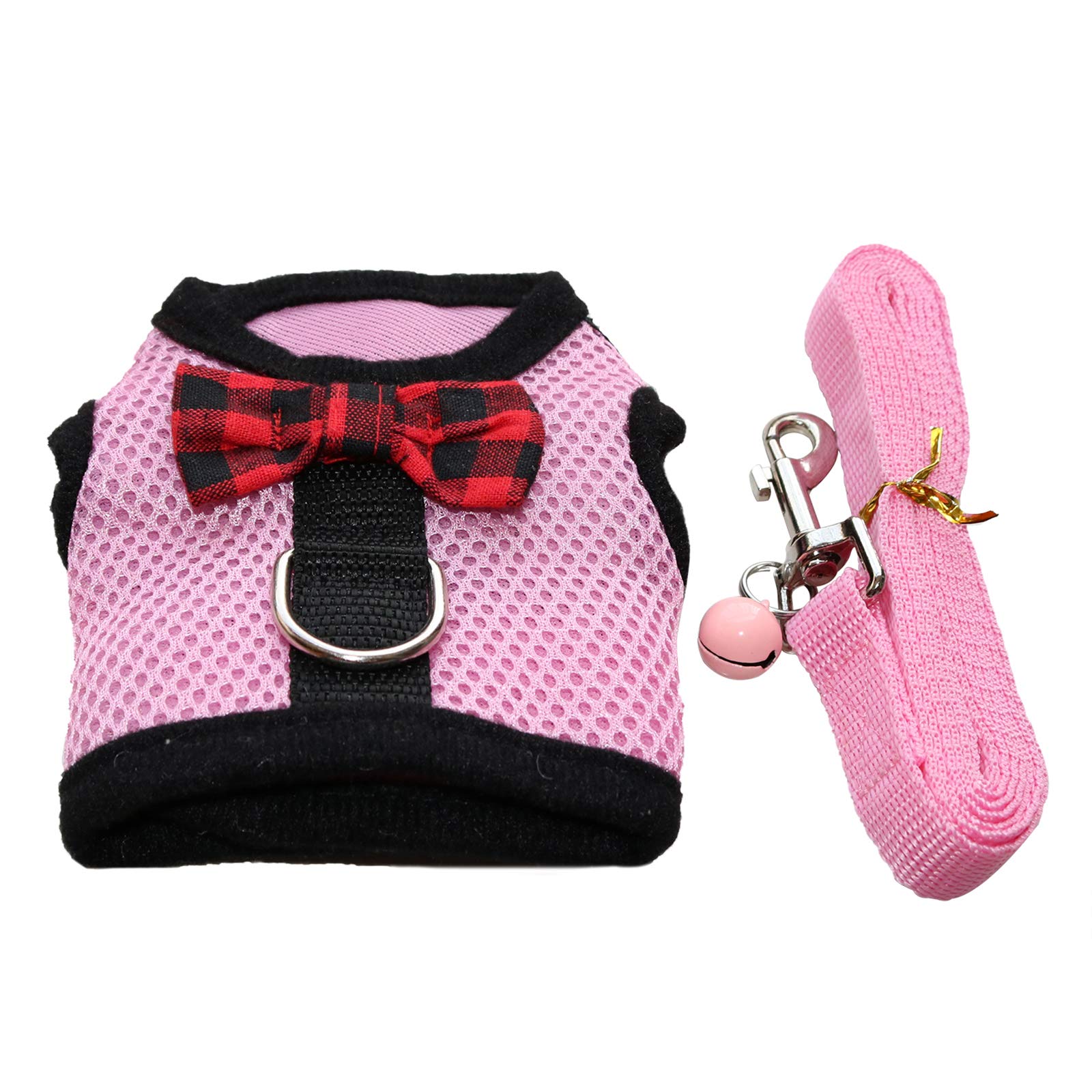 Rypet Animal Harness And Leash - Soft Mesh Pet Harness With Safe Bell, No Pull Comfort Padded Vest For Small Pet Pink M