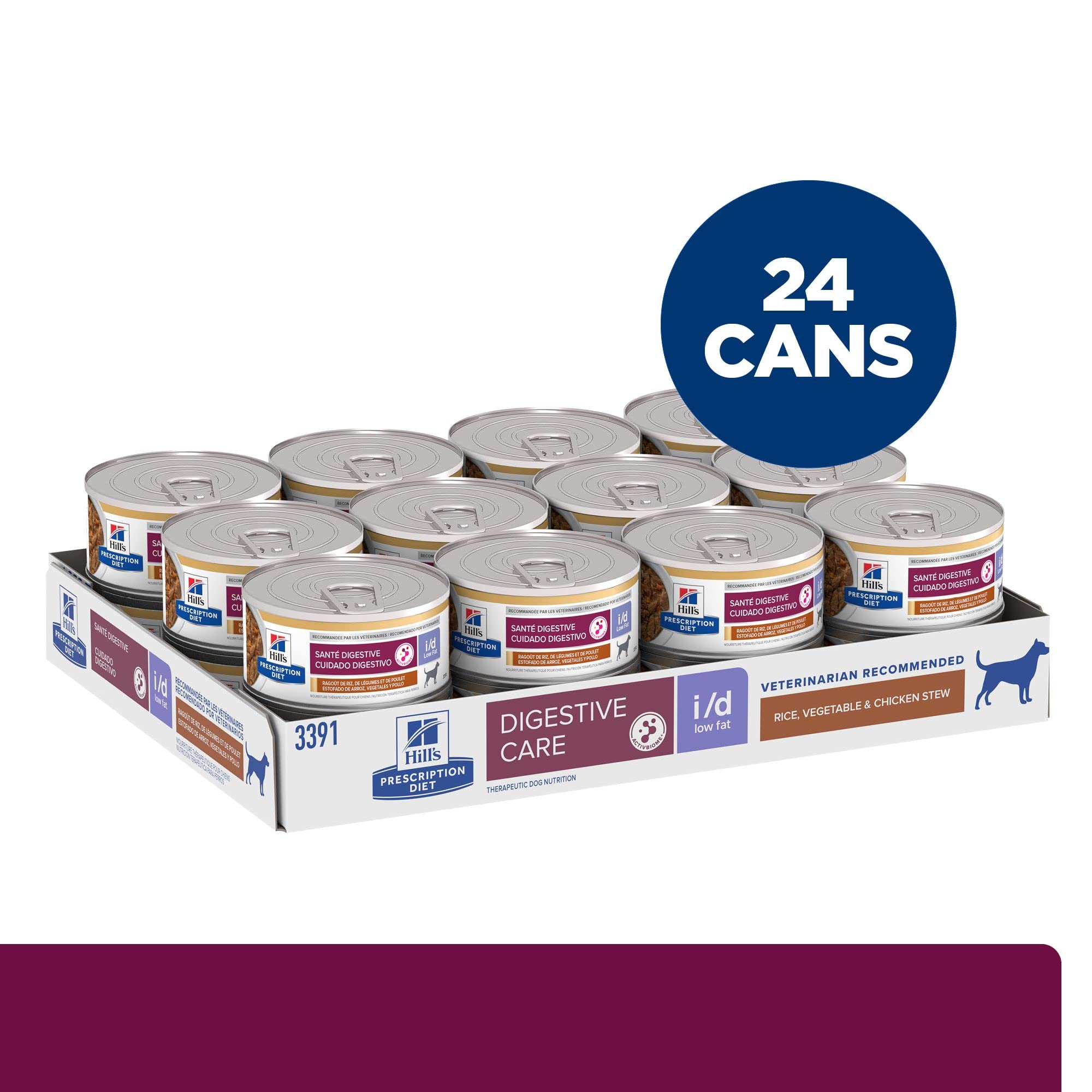Hills Prescription Diet i/d Low Fat Digestive Care Rice, Vegetable & Chicken Stew Wet Dog Food, Veterinary Diet, 5.5 oz. Cans,