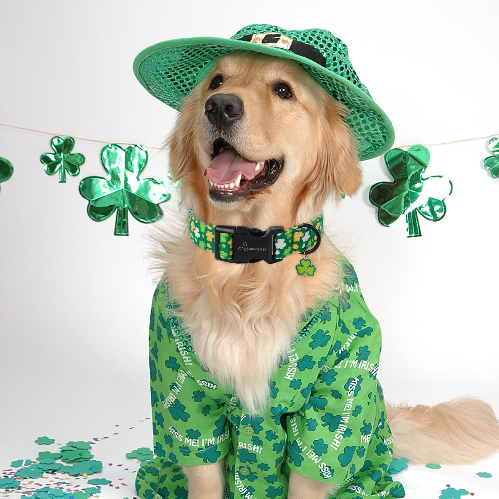 Aring Pet St Patrick'S Day Dog Collar-Cute Green Clovers Dog Collars, Adjustable Shamrock Pet Collars Trefoil Puppy Collar Gifts