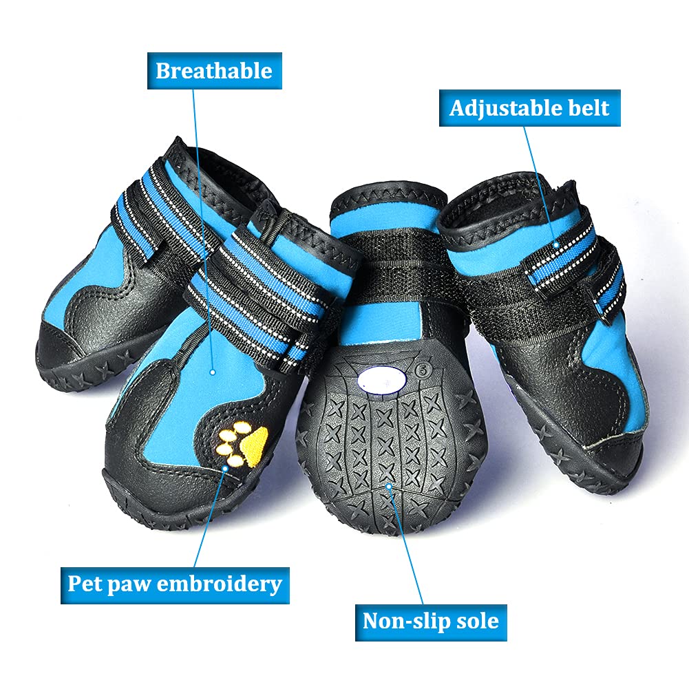 Covertsafe& Dog Boots For Dogs Non-Slip, Waterproof Dog Booties For Outdoor, Dog Shoes For Medium To Large Dogs 4Pcs With Rugged Sole Black-Blue, 2.3X1.6 Inch(Lxw)