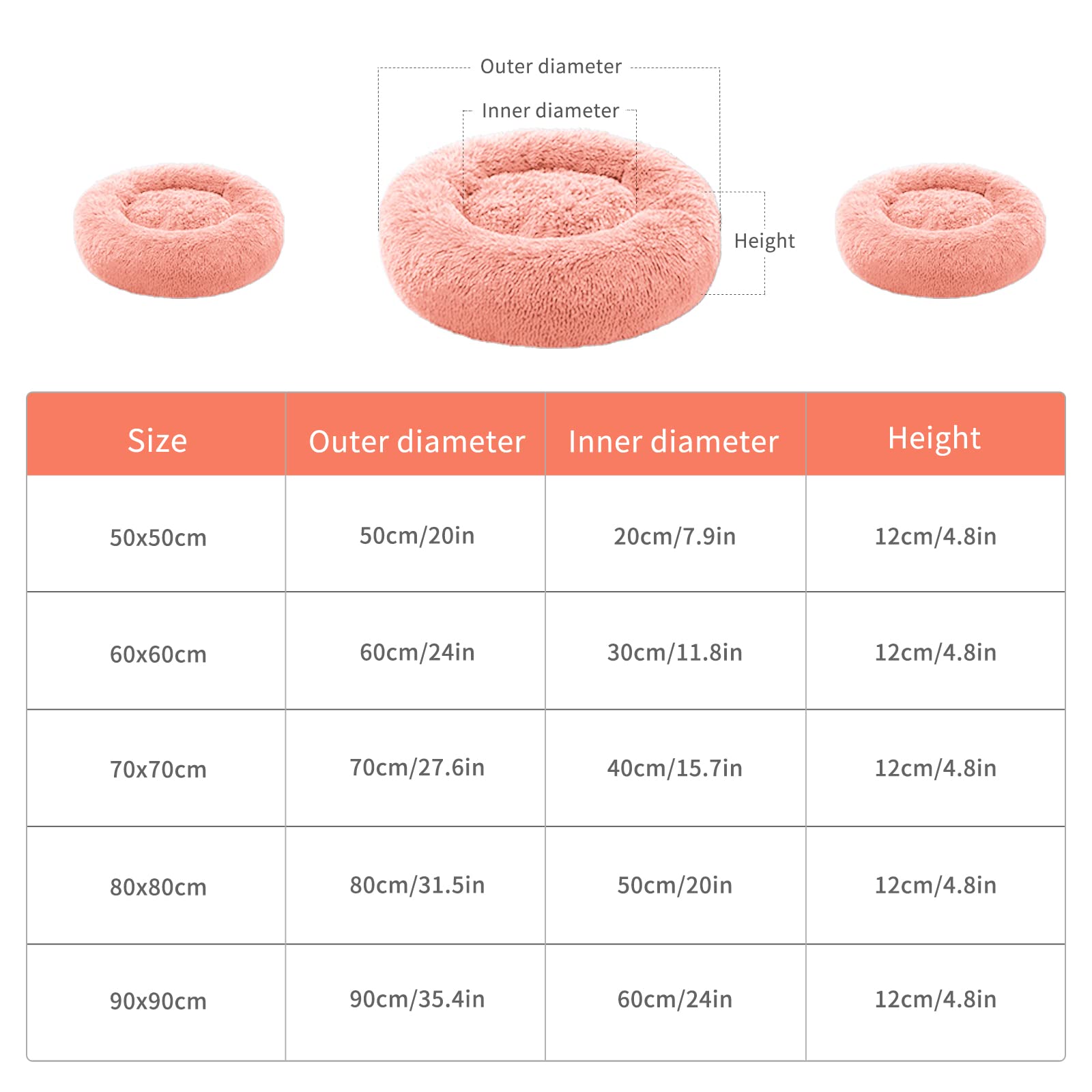 Calming Dog Bed For Large Dogs, Anti Anxiety Donut Dog Bed, Round Dog Bed, Plush Faux Fur Dog Bed, Fluffy Dog Bed, Soft Cozy Pet Bed, Machine Washable, 36X36Inch Pink