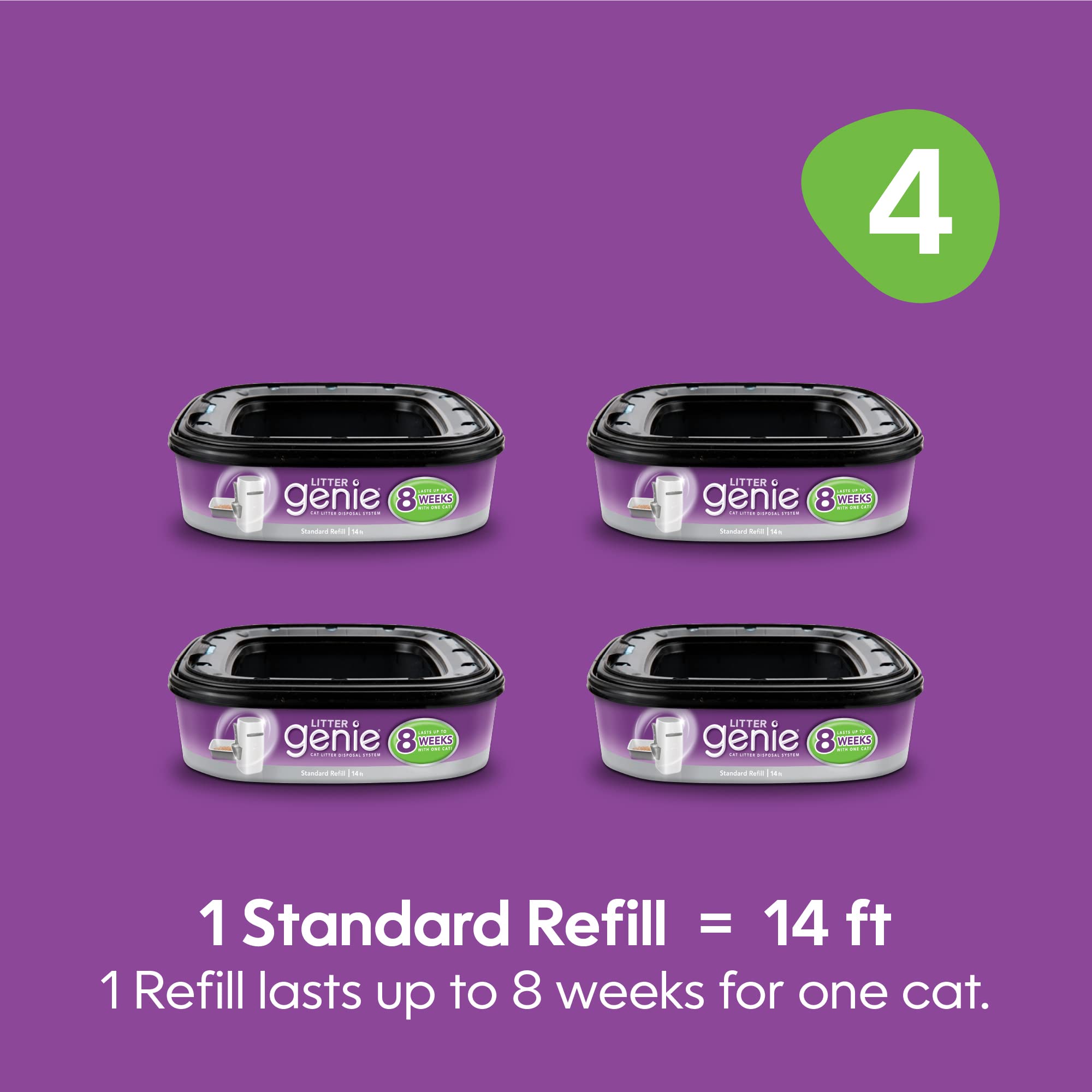 Litter Genie Refill Bags 4-Pack - Odor-Barrier Technology, Lasts Up to 2 Months Per Cat, Blue
