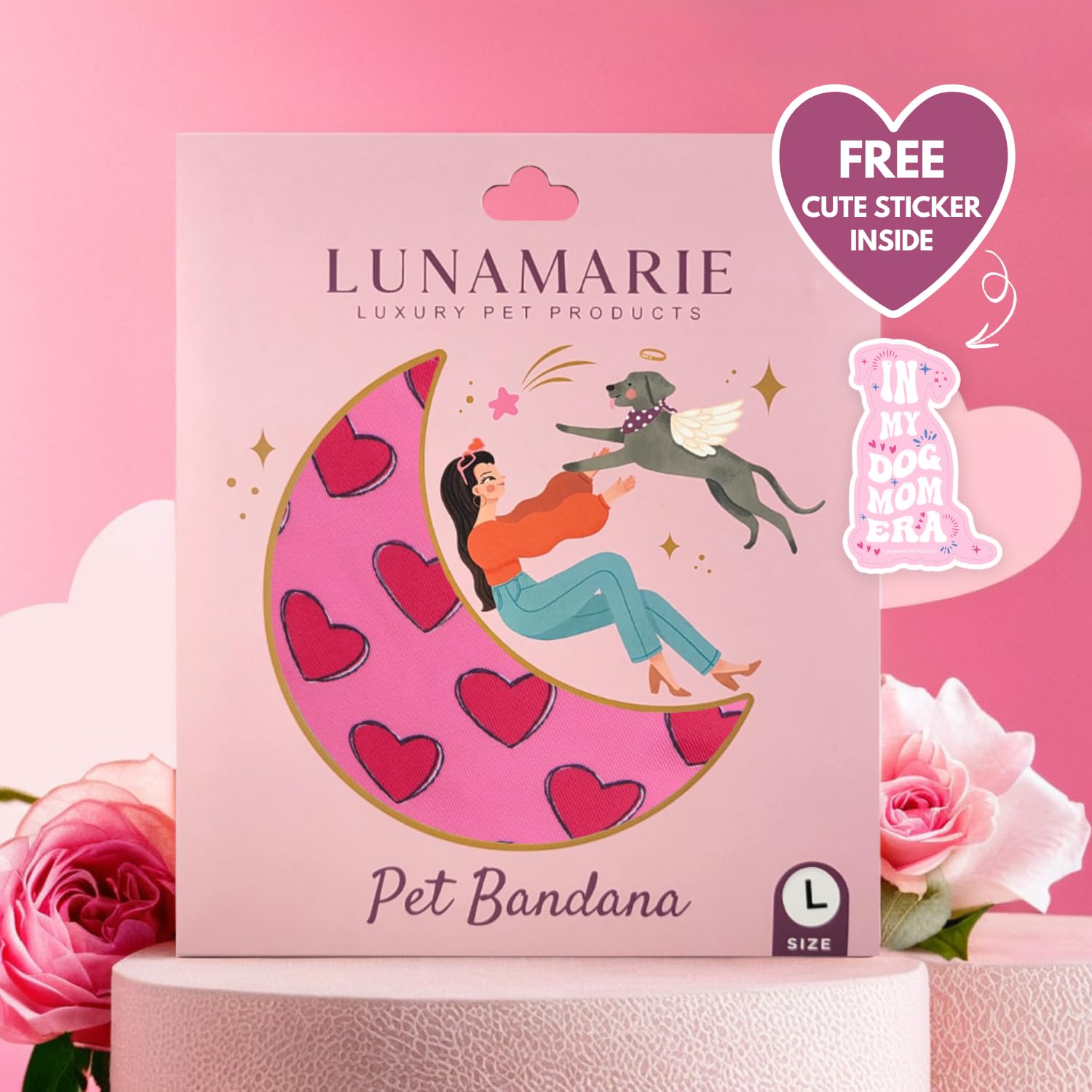 LunaMarie - Luxury Pet Birthday Bandanas -Premium & Silky Poly Fabric | 100% Handmade | Custom Shape Dual Layered (Jennifer, Lar