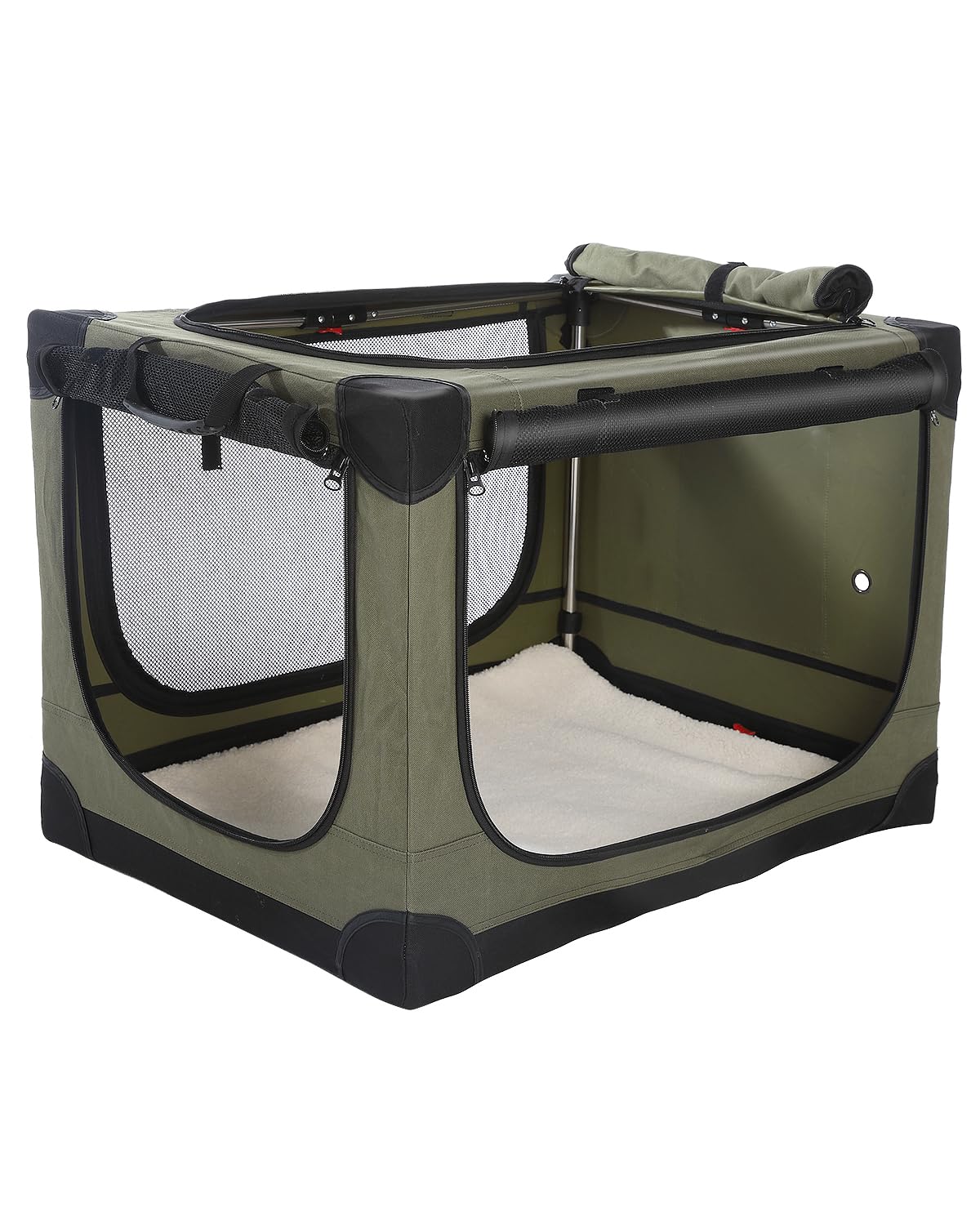 Deekuiwi 24-Inch Collapsible Travel Dog Crate, Portable 4-Door Soft Kennel for Medium to Large Dogs, Chew-Proof Mesh Windows, In