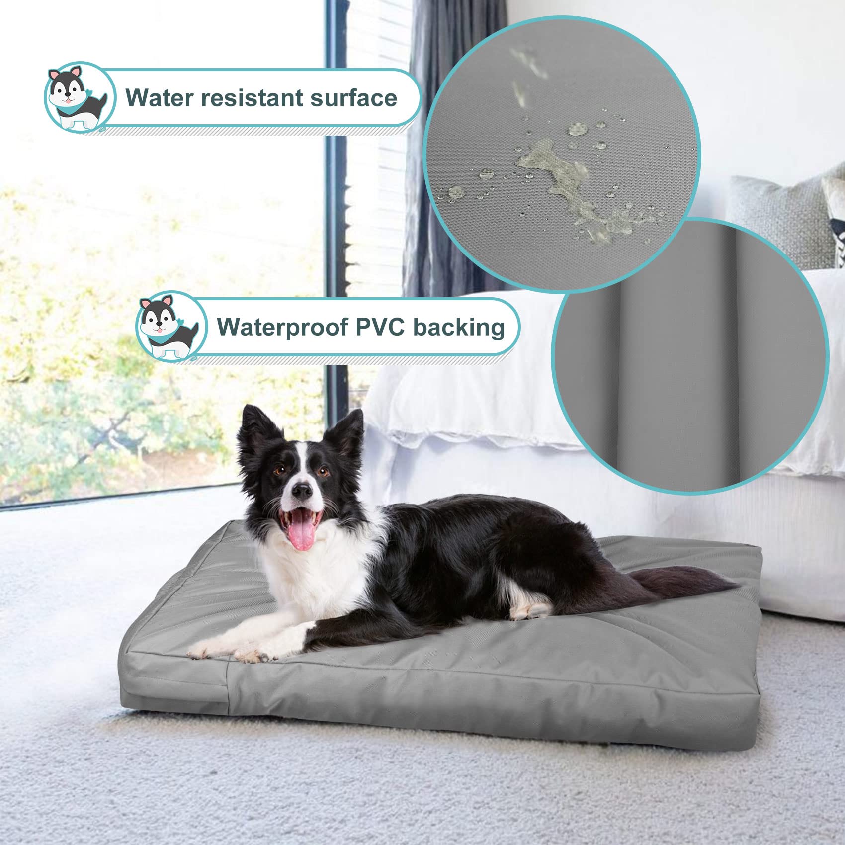 Explore Land Waterproof Dog Bed Cover Canvas Washable Dog Crate Pad Replacement Cover For 48 Inch Crate, 46Lx29Wx4H Inch, Gray