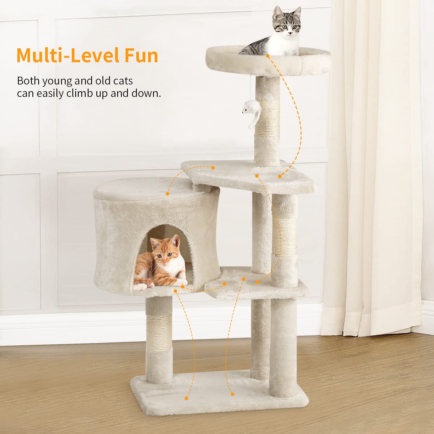 Bestpet Cat Tree 36 Inch Tall Scratching Toy Activity Centre Cat Tower Cat Condo Multi-Level Furniture Scratching Posts For Indoor Cats,Beige