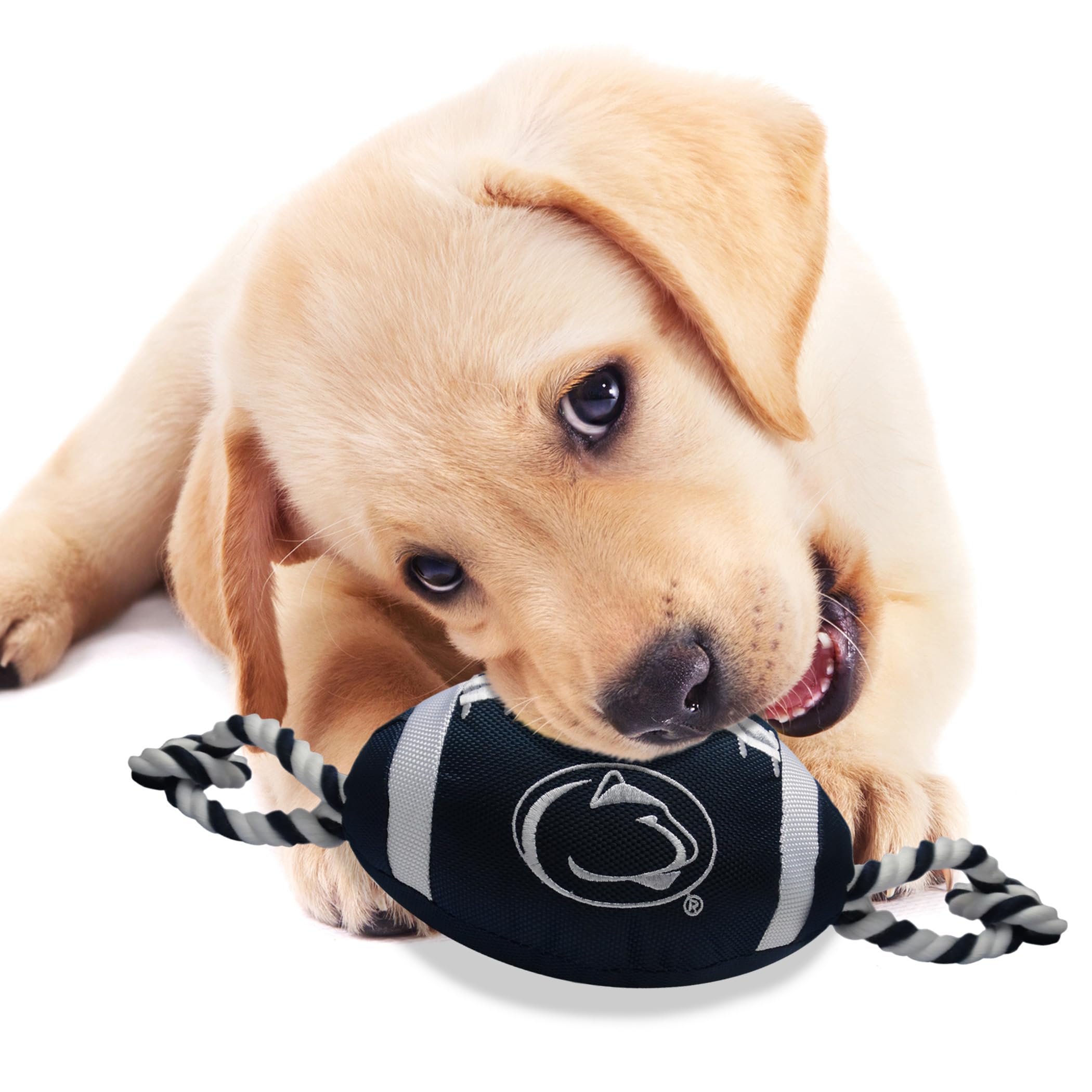 Pets First NCAA Penn State Nittany Lions Football Dog Toy, Tough Quality Nylon Materials, Strong Pull Ropes, Inner Squeaker, Col