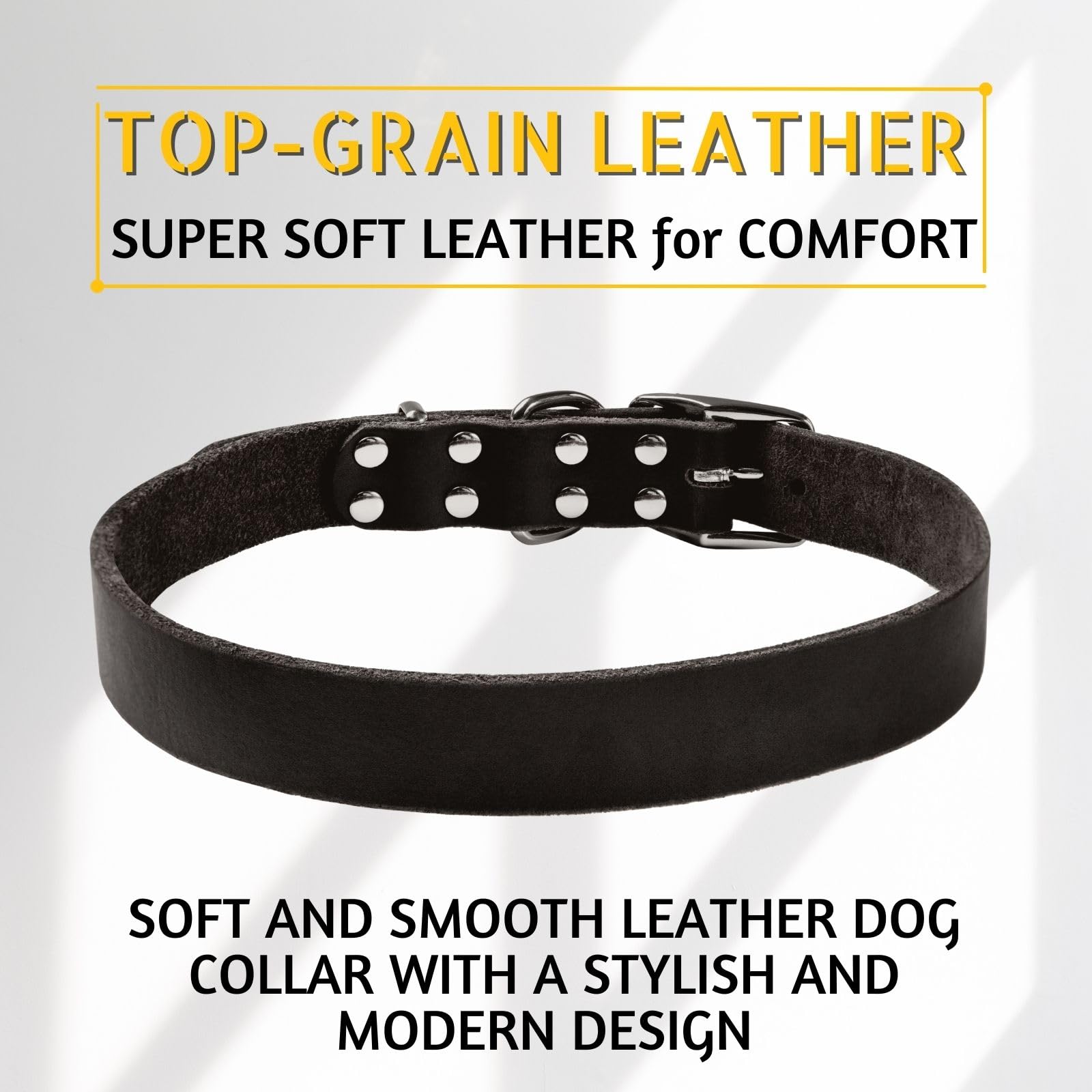 Adityna - Black Leather Dog Collar For Large Dogs - Classic Style, Soft And Strong, Heavy-Duty Top-Grain Leather Collar For Walk
