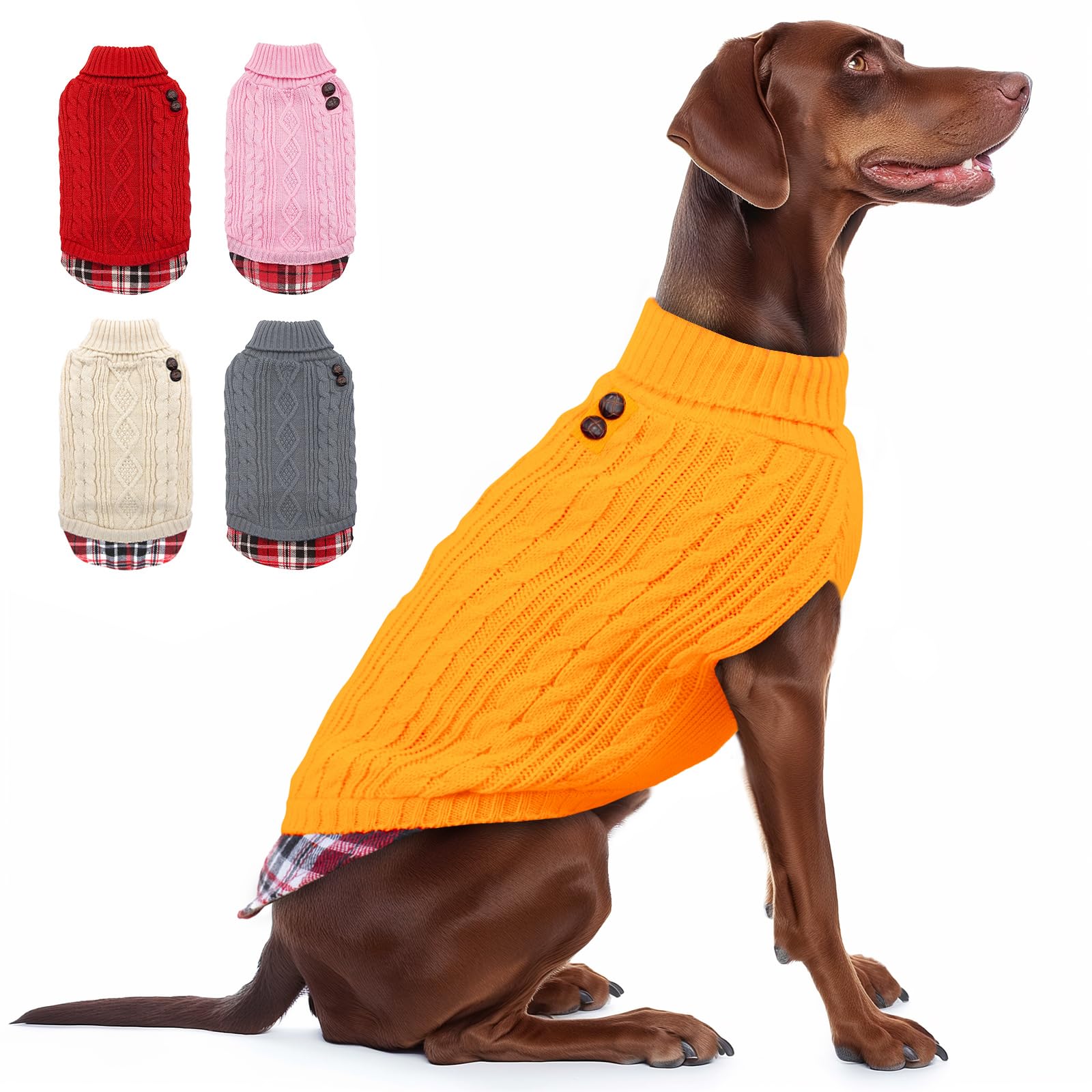 Kyeese Dog Sweater With Leash Hole For Small Medium Dogs Turtleneck Knitwear Pullover Warm Dog Clothes, Yellow, Xxl