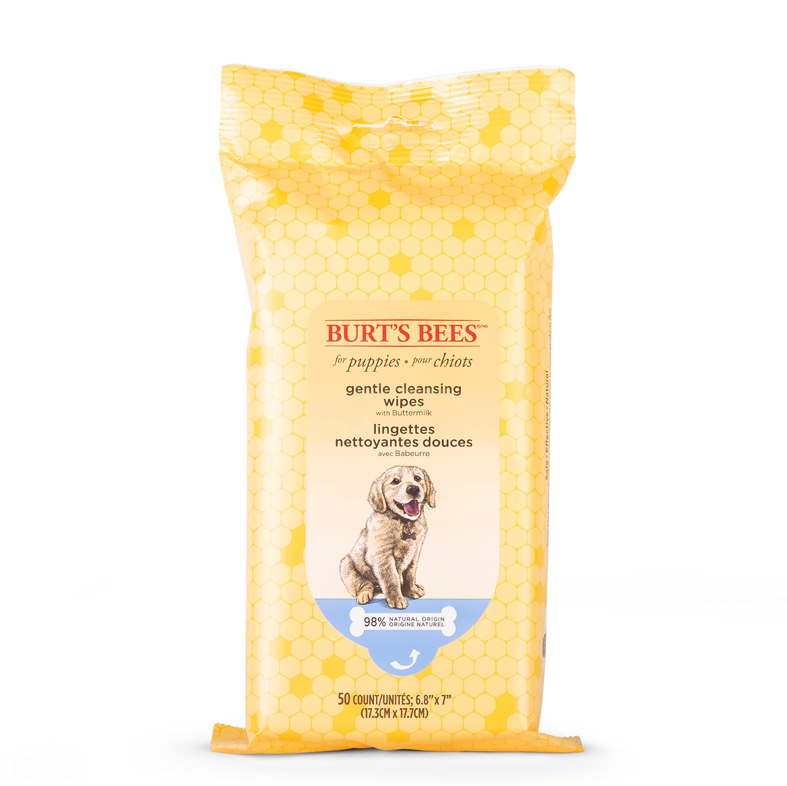 Burts Bees for Pets Gentle Cleansing Puppy Wipes with Buttermilk, 98% Natural Origin Formulas, Hypoallergenic Dog Cleaning Wipe